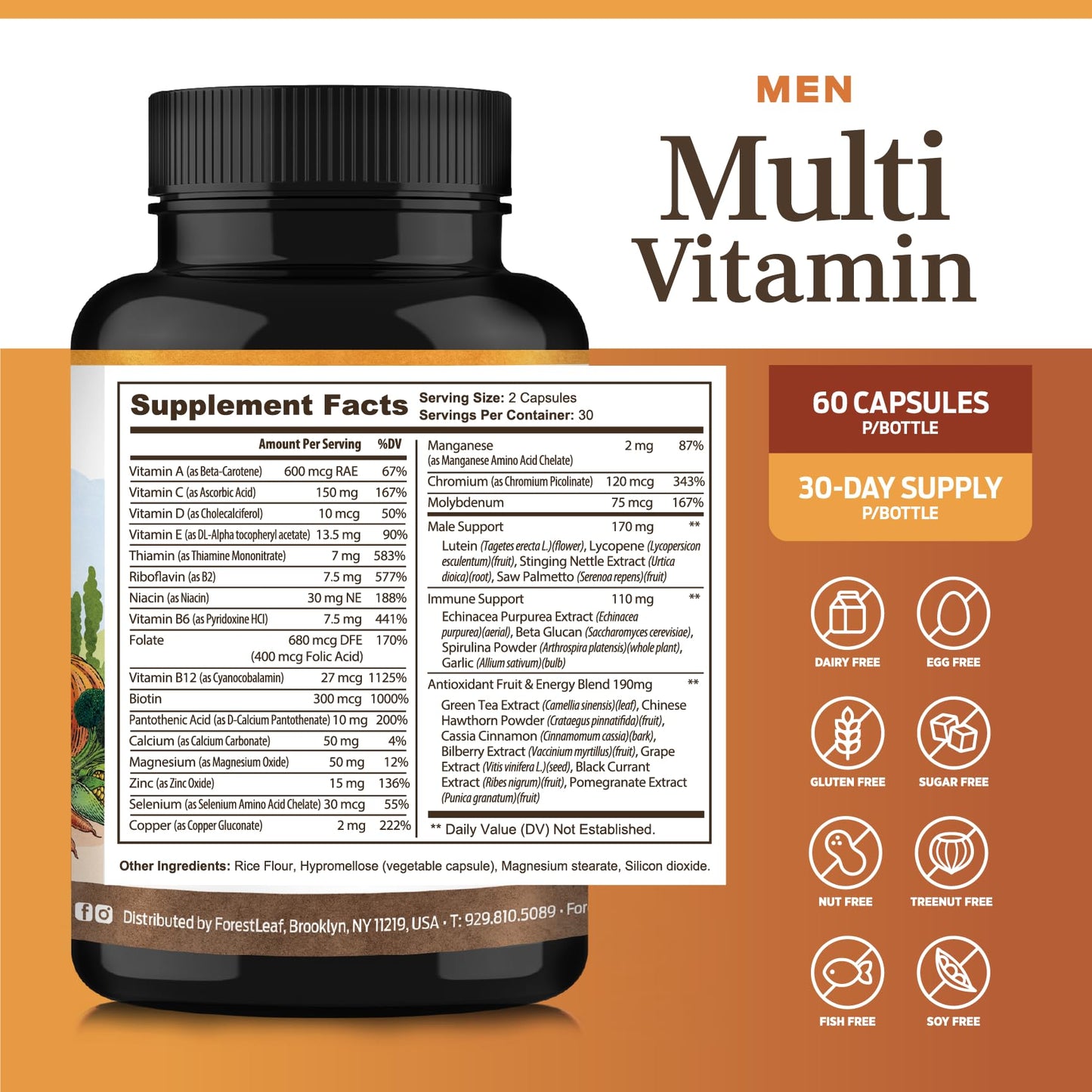 ForestLeaf Daily Vitamin Multivitamin for Men Capsules, 60 Capsules