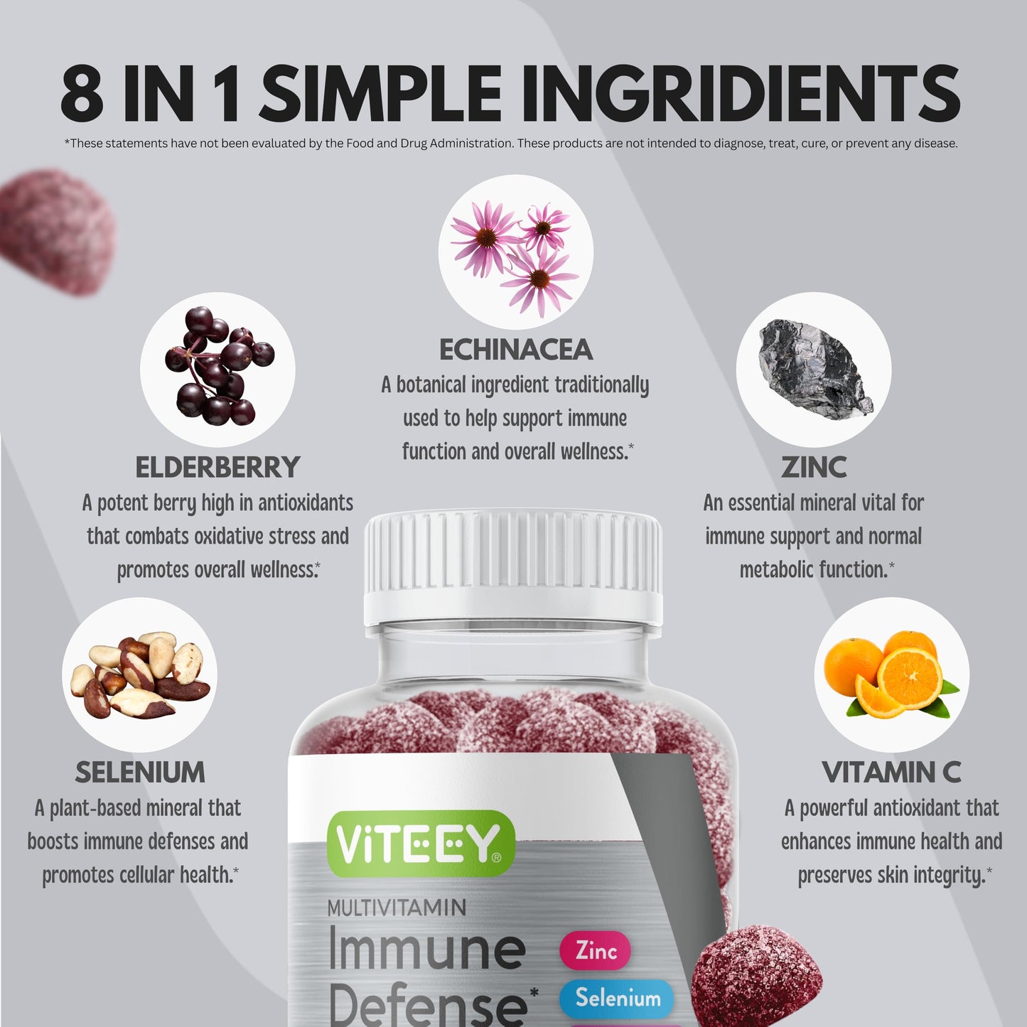 Viteey Multivitamin Gummies 8-in-1 Immune Support with Probiotics, 60 Gummies
