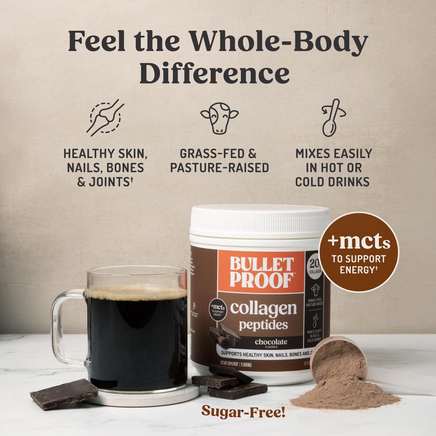Bulletproof Chocolate Collagen Protein Powder with MCT Oil, 17.6 Oz