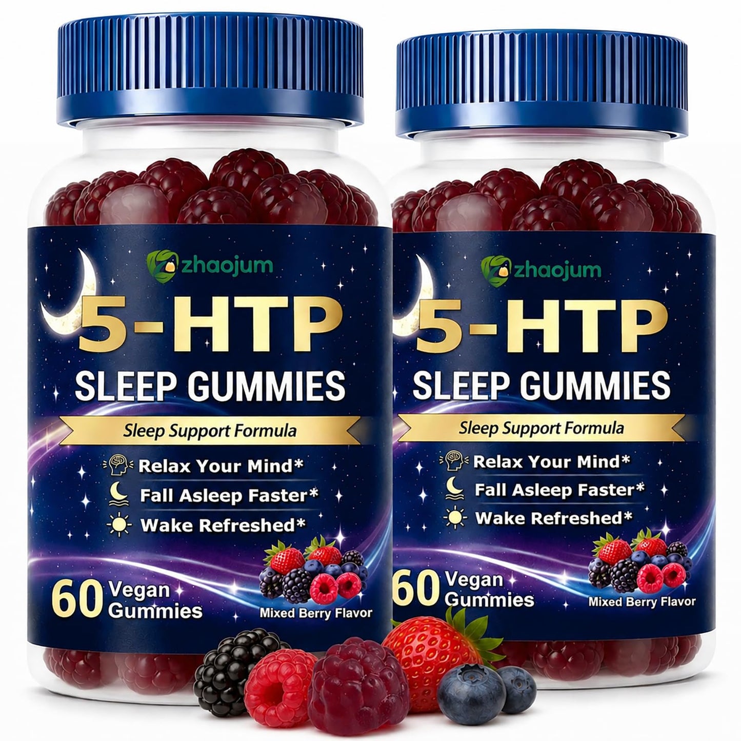 ZhaoJum 5HTP Sleep Gummies for Adults with Melatonin, L-Theanine and Magnesium Gummies 120