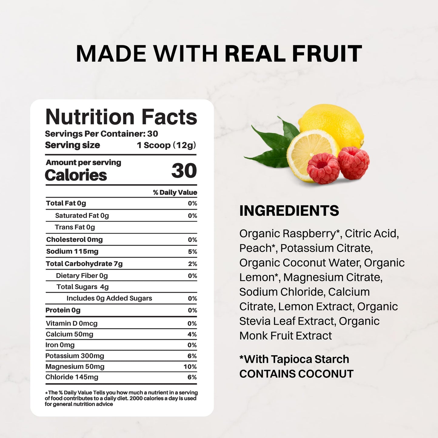 JUST INGREDIENTS Raspberry Lemonade Electrolyte - No Sugar Powder, 12.69