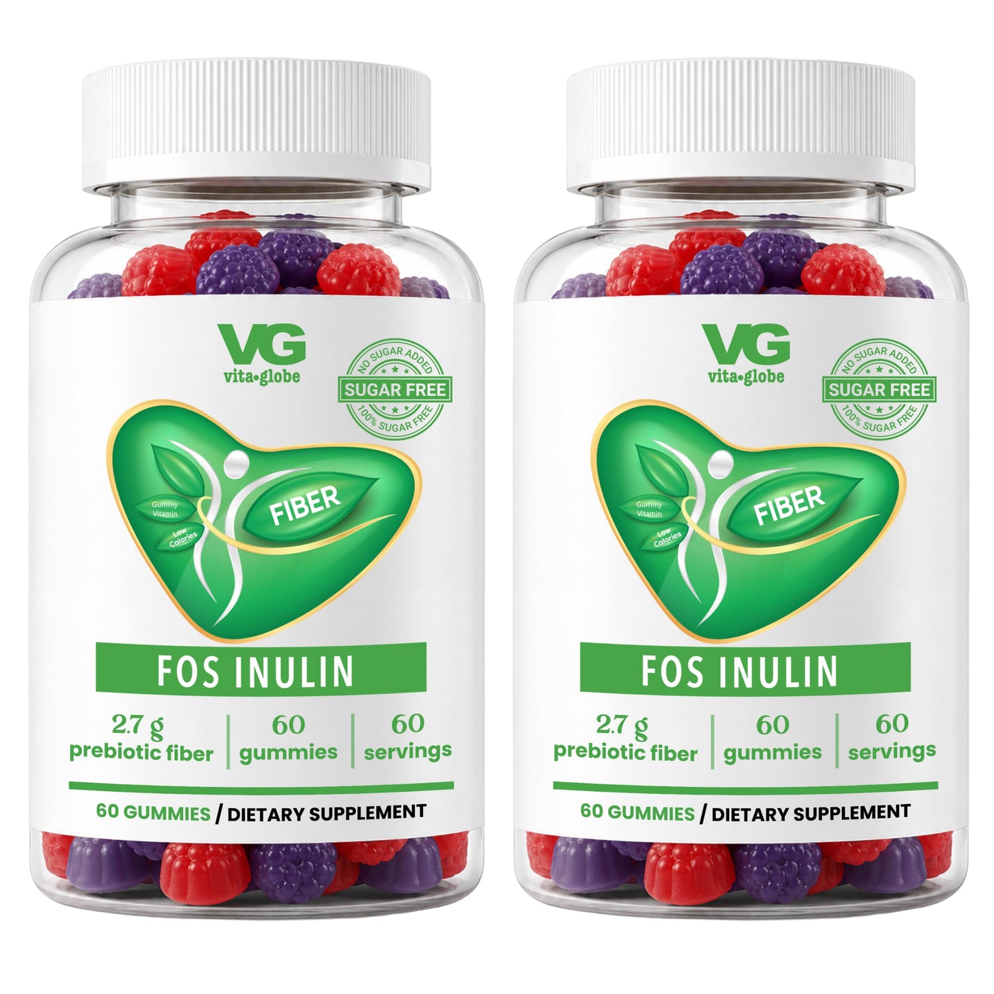 VITA GLOBE Prebiotic Fiber Gummies with FOS Inulin, Sugar Free, Non-GMO, 120 Gummies