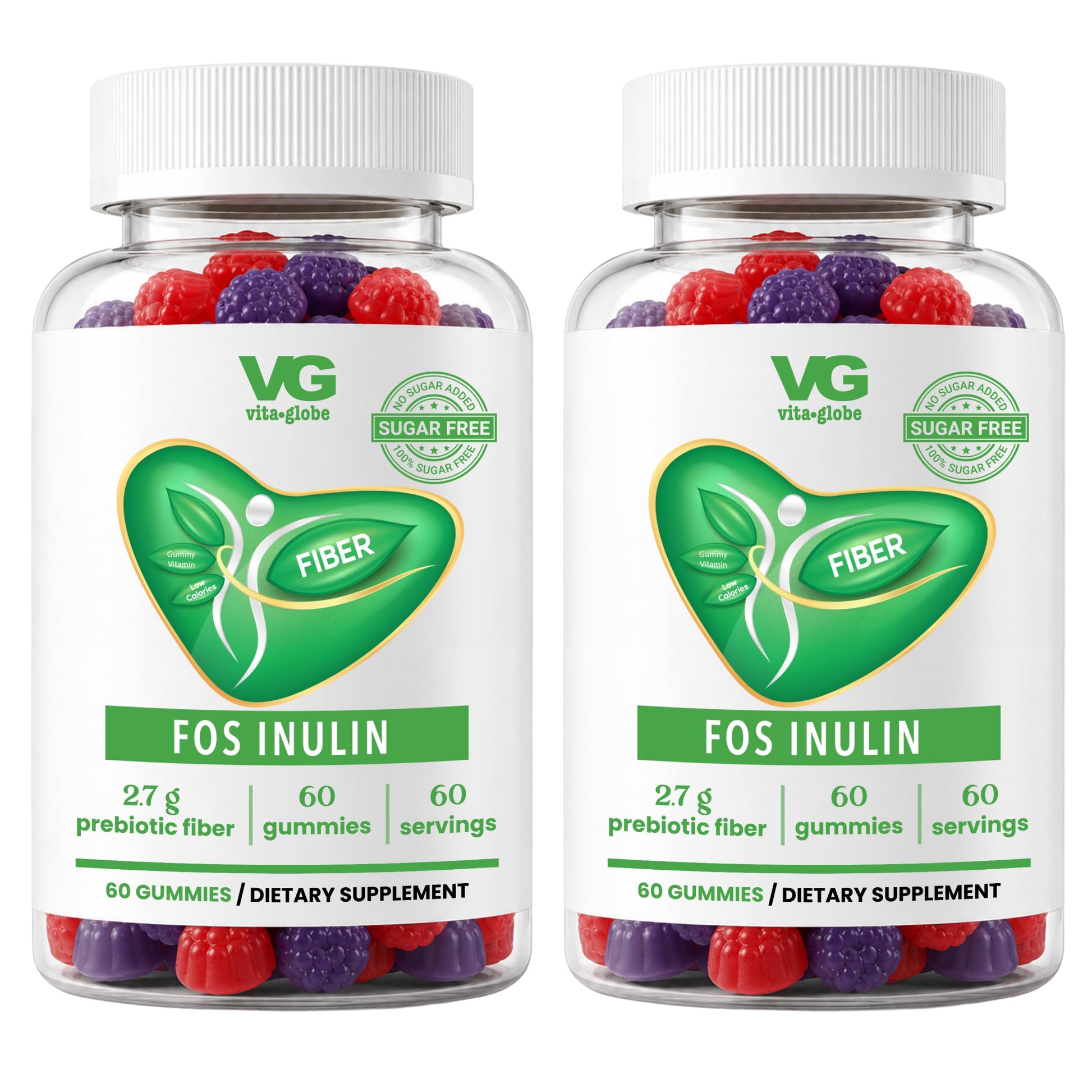 VITA GLOBE Prebiotic Fiber Gummies with FOS Inulin, Sugar Free, Non-GMO, 120 Gummies