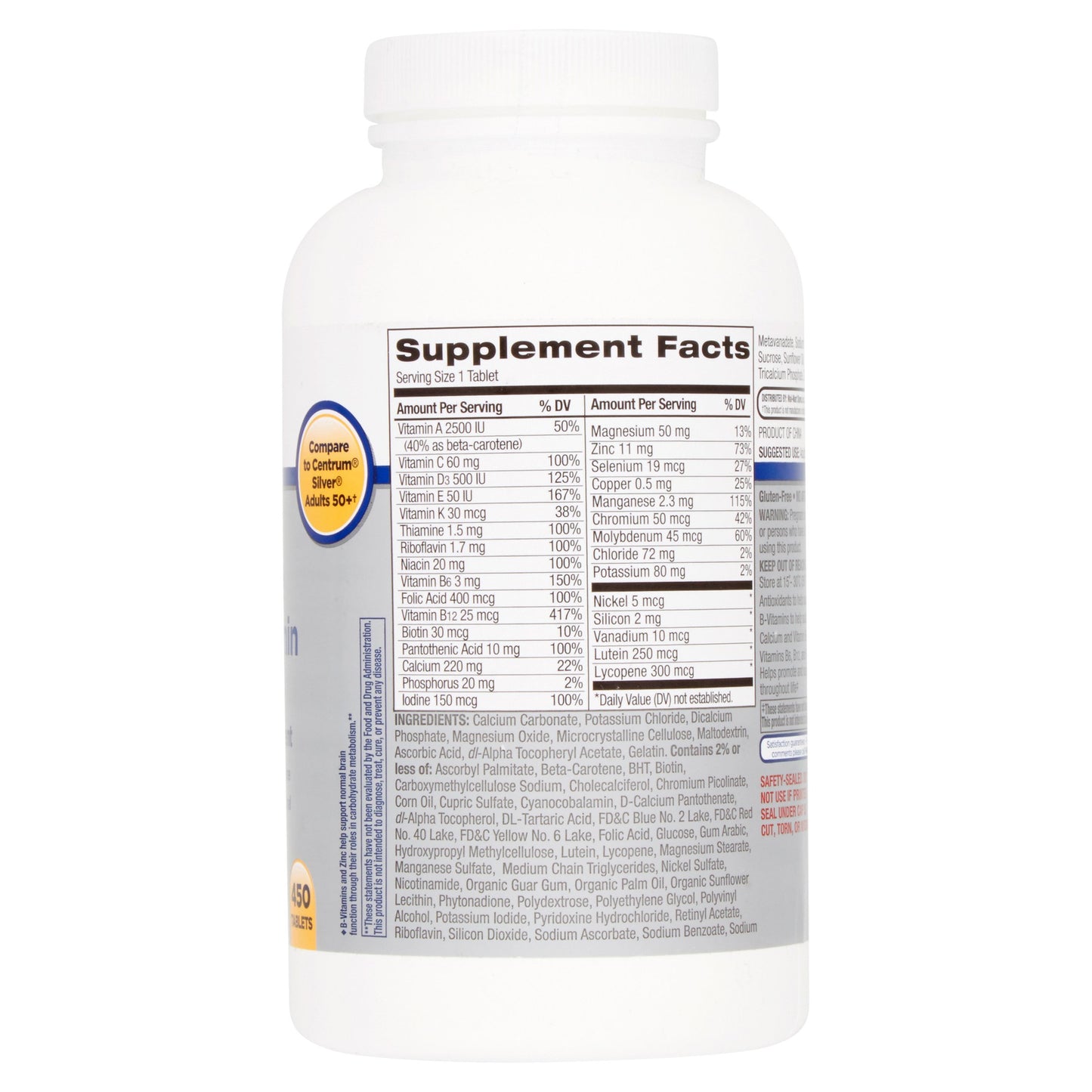 iPoplor Equate Adults 50+ Complete Multivitamin/Multimineral Supplement Tablets, 450