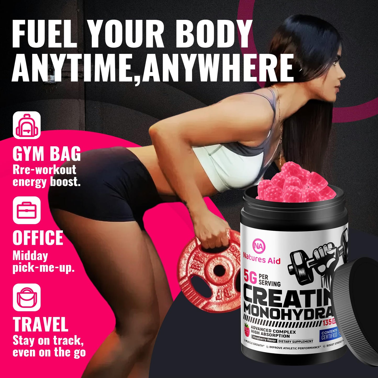Natures Aid Creatine Monohydrate Gummy 5g 135 Count