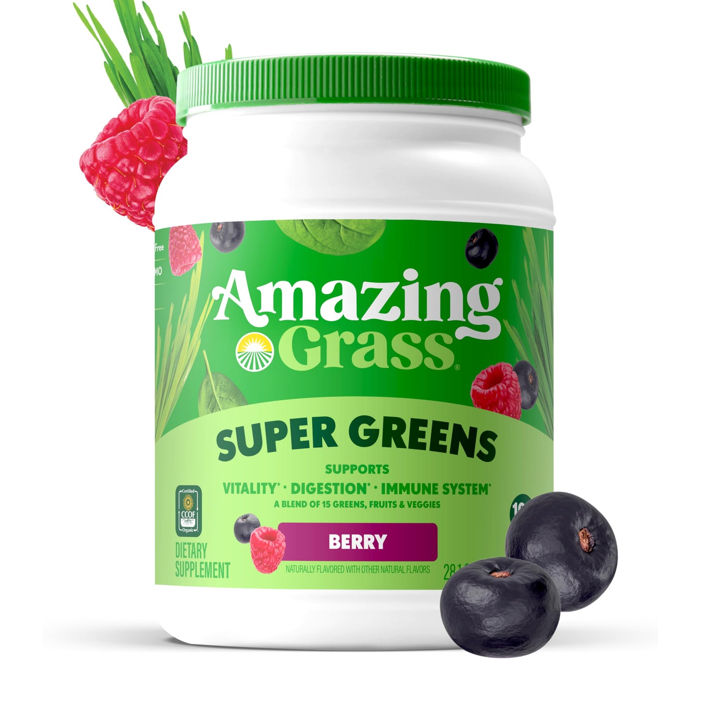 Amazing Grass Greens Blend Superfood: Super Greens Powder with Spirulina, Chlorella, Beet Root Powder, Digestive Enzymes, Prebiotics & Probiotics, Berry, 100 Servings (Packaging May Vary)