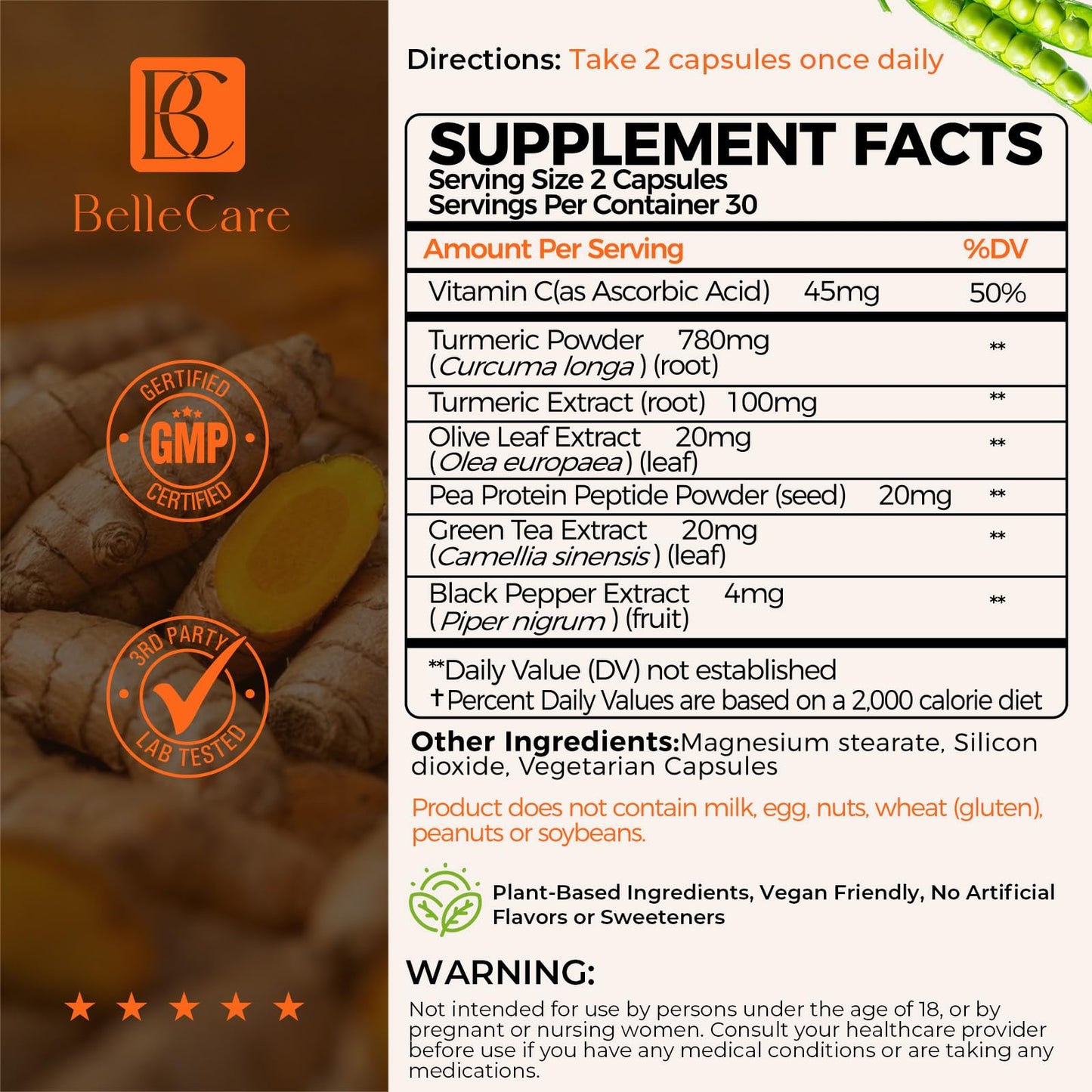 BELLECARE 780mg Turmeric Supplement Capsule 60 Capsules