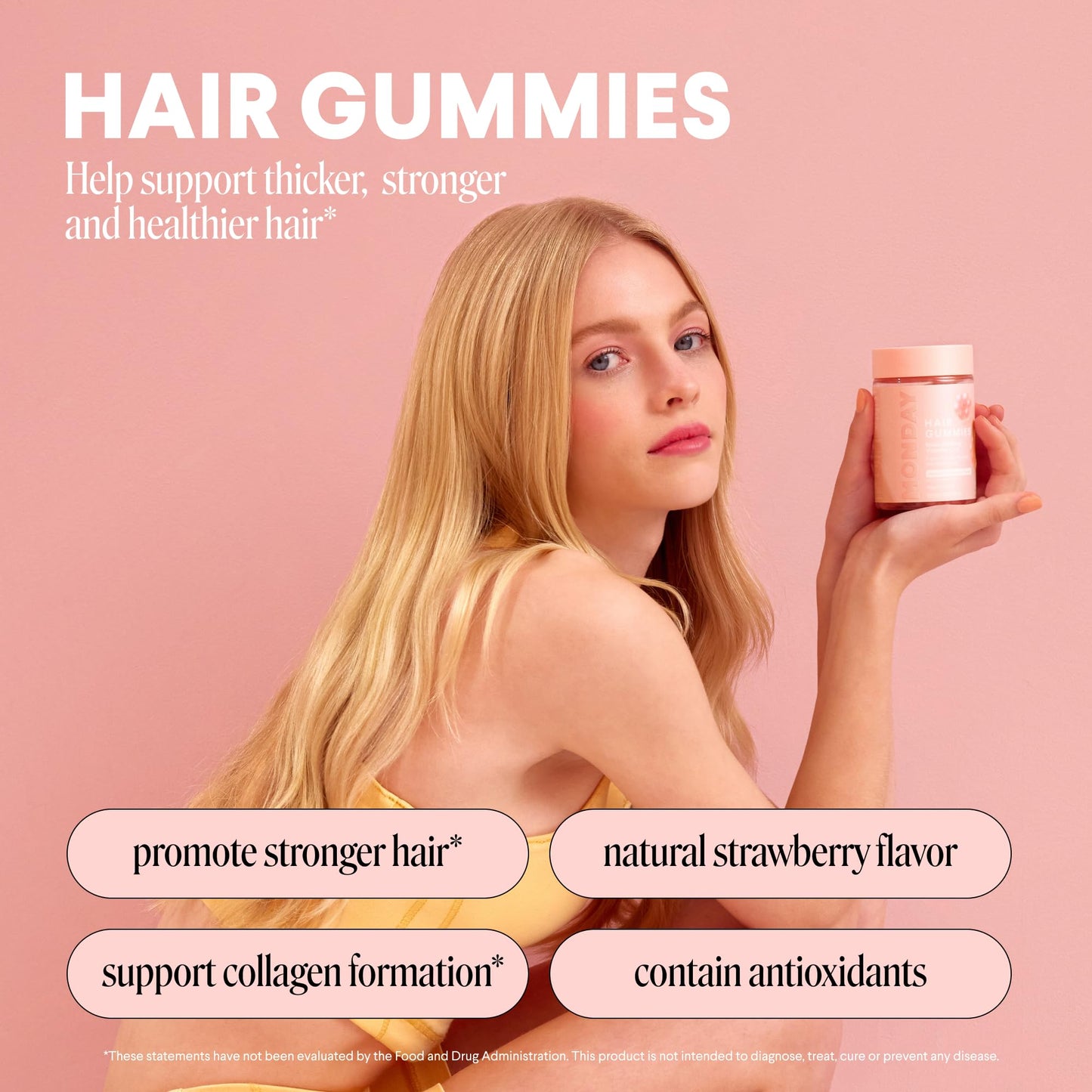 MONDAY HAIRCARE Hair Gummies with Biotin 2500 mcg, Vitamin C & Vitamin E for Thicker, Stronger Hair, 60 Gummies