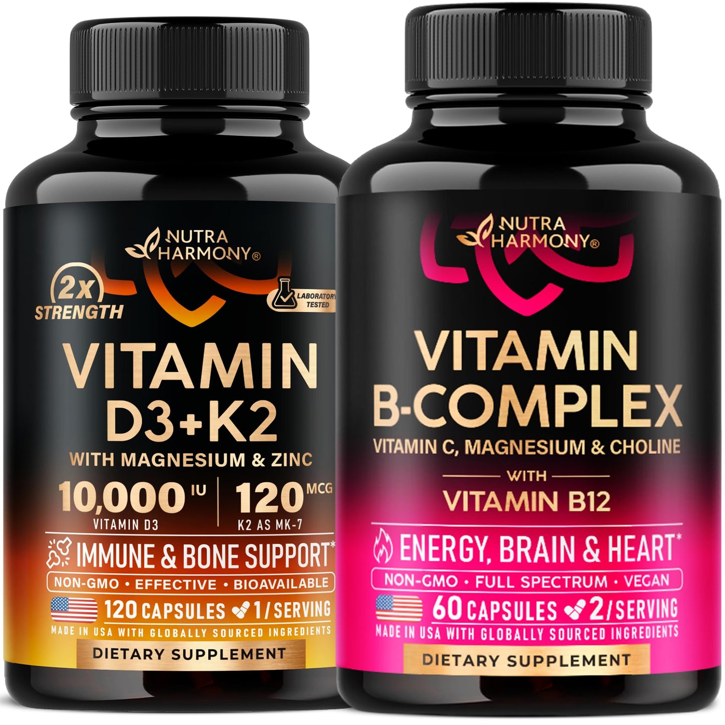 NUTRAHARMONY Vitamin B Complex & Vitamin D3 K2 Capsules 180
