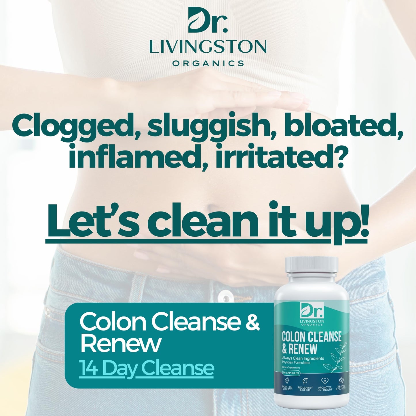 Dr. Livingston Organics Colon Cleanse & Renew 14 Day Colon Cleanse with Prebiotics & Probiotics 15 Herb Formulation for Digestive Support, Regularity & Gut Wellness Capsule 112 Capsules