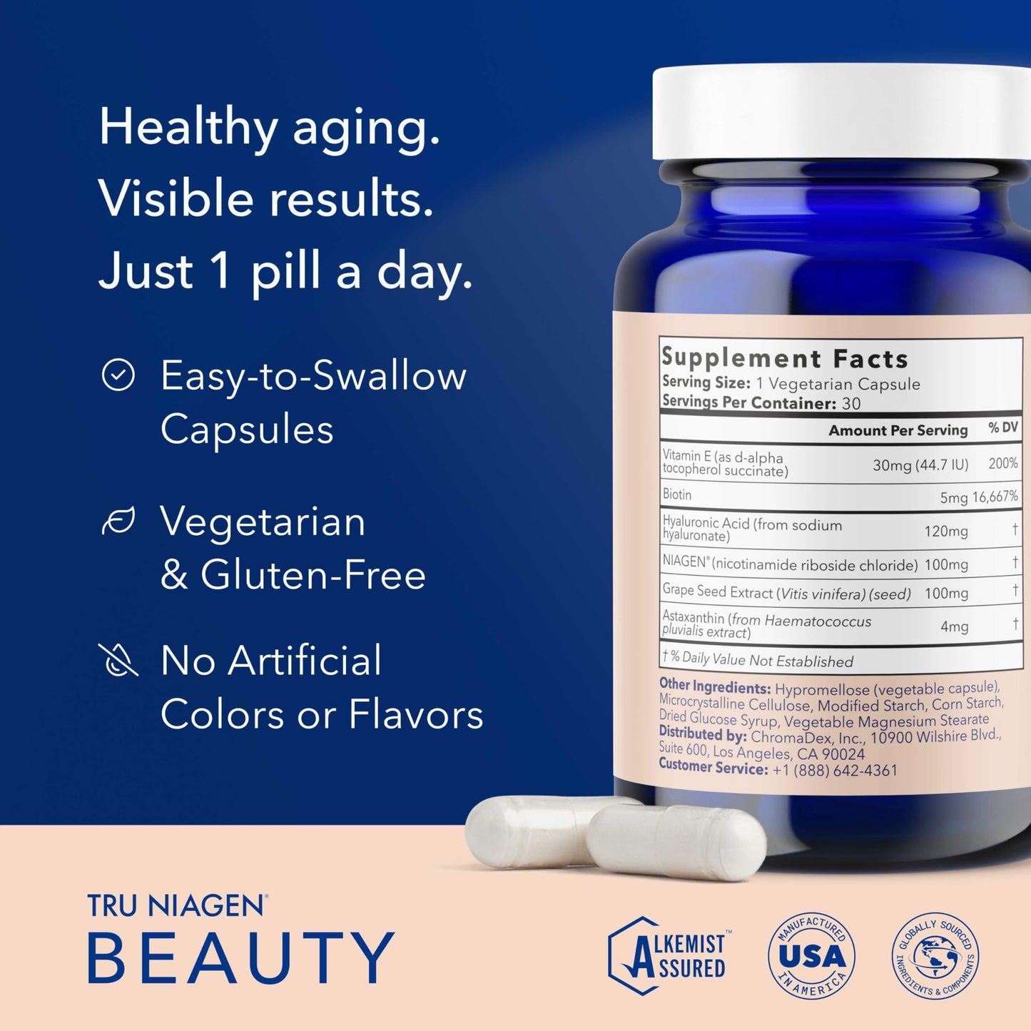 TRU NIAGEN Beauty NAD+ for Hair, Skin & Nails Capsules, 30 Capsules
