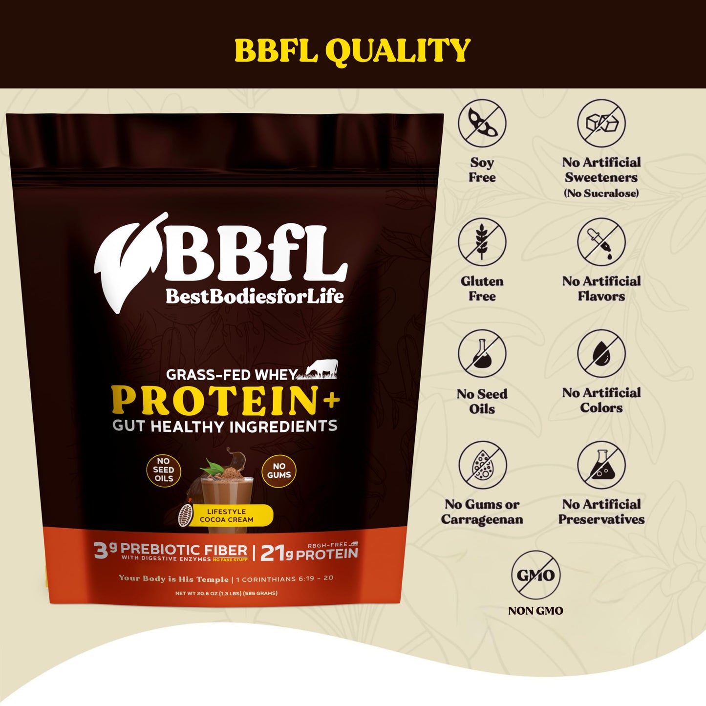 BBfL Grass-Fed Whey Protein Shake Powder 20.6 oz