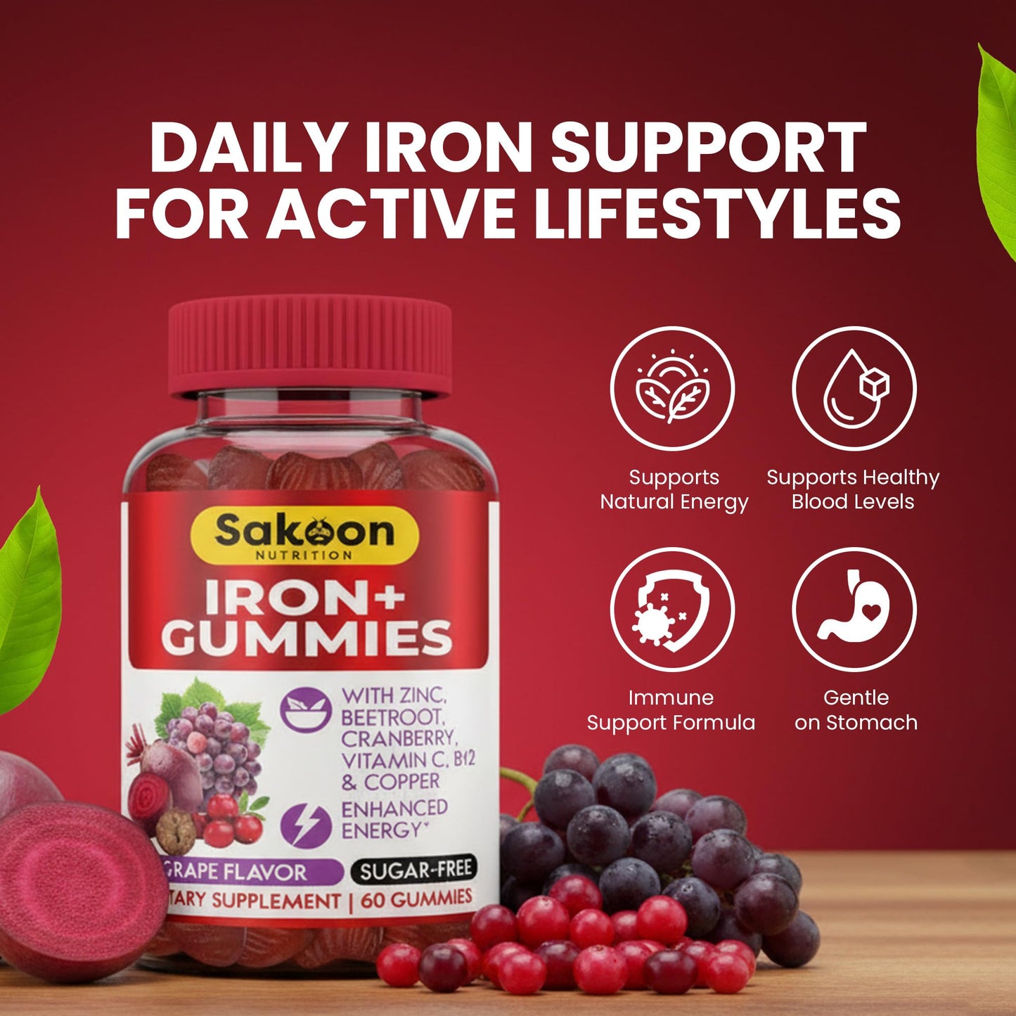 Sakoon Nutrition Iron Gummies for Women & Men, Gummy, 60