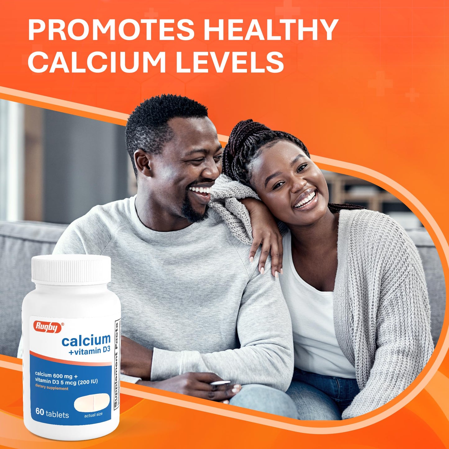 Rugby Laboratories Calcium 600 mg Tablets with Vitamin D3 200IU (5 mcg) Gluten-Free Daily Vitamin D Dietary Supplement for Bone Health and Calcium Absorption, 60 Tablets