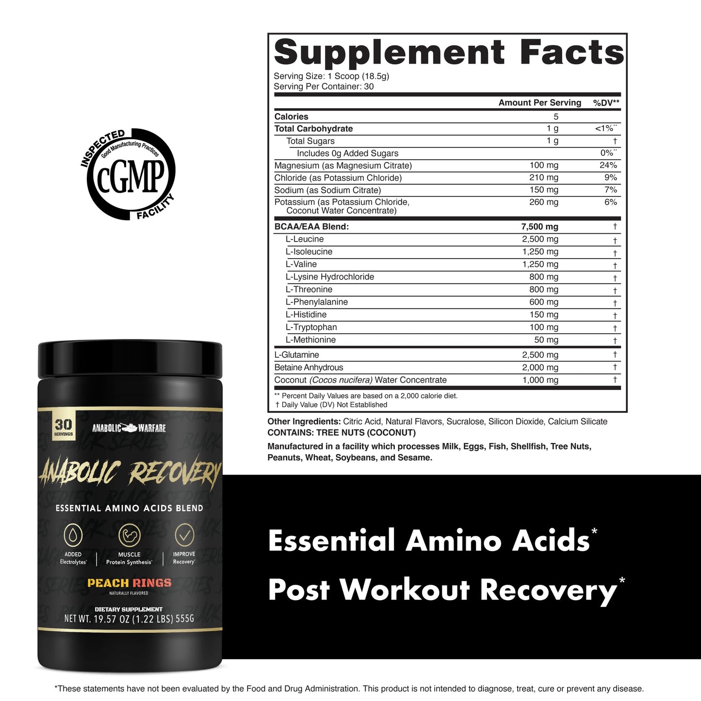 Anabolic Warfare Anabolic Recovery Essential Amino Acids Post Workout Recovery Premium Hydration Build Muscle Powder 19.36 oz