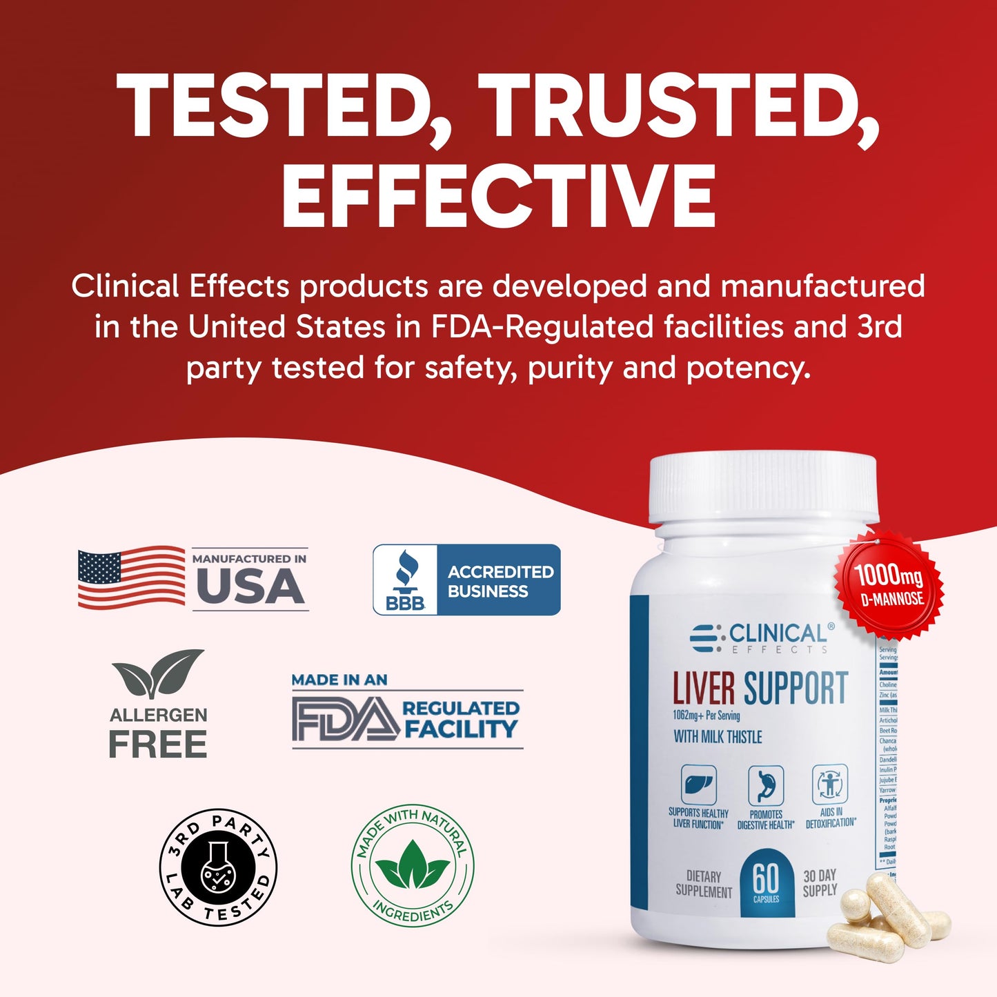 Clinical Effects Liver Support Natural Milk Thistle and Zinc Supplement 60 Veggie Capsules