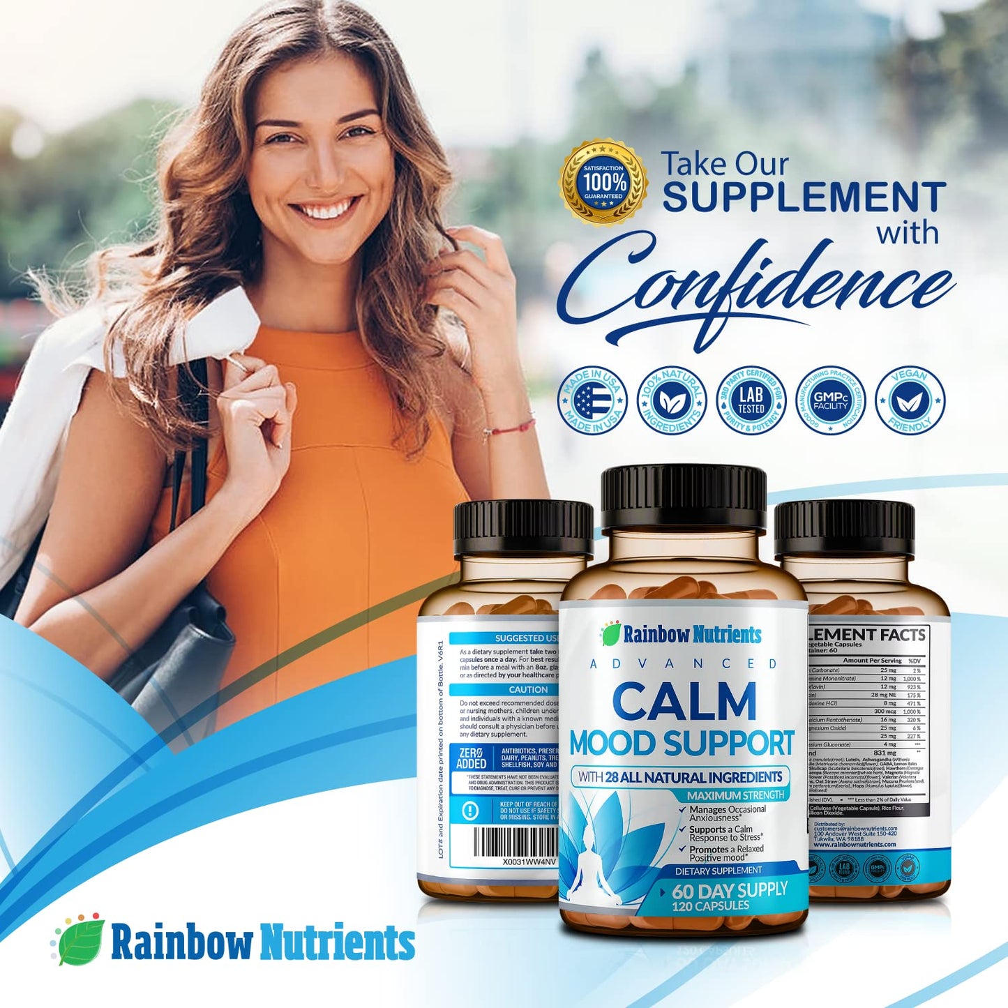 Rainbow Nutrients, LLC 28 in 1 Calm Mood Support Supplement Capsule, 120 Capsules