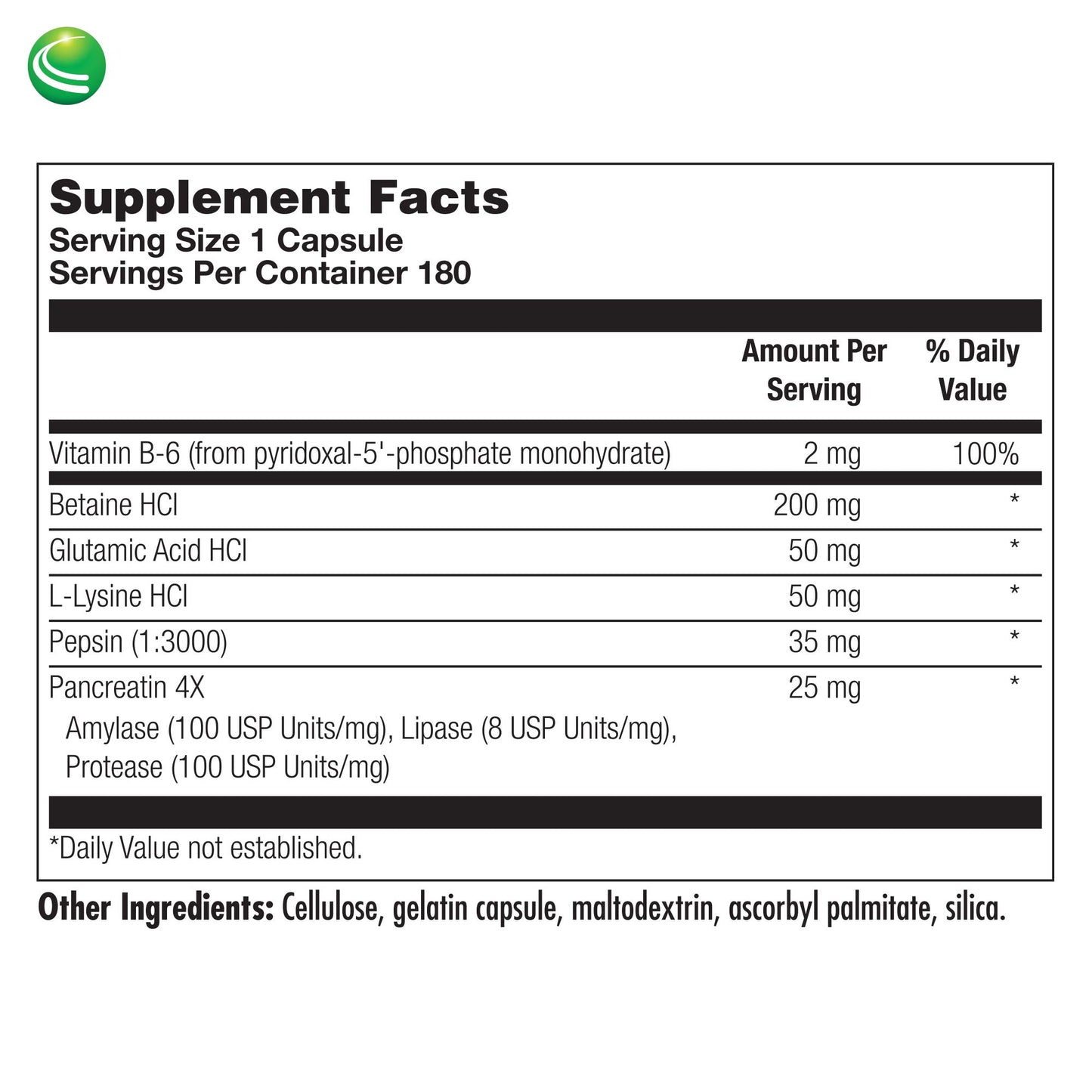 Nutra BioGenesis PanZyme Betaine HCl with Pepsin, Pancreatin, Lipase and Protease, Cellular Energy, Nervous System and Metabolic Health Support, 180 Capsules