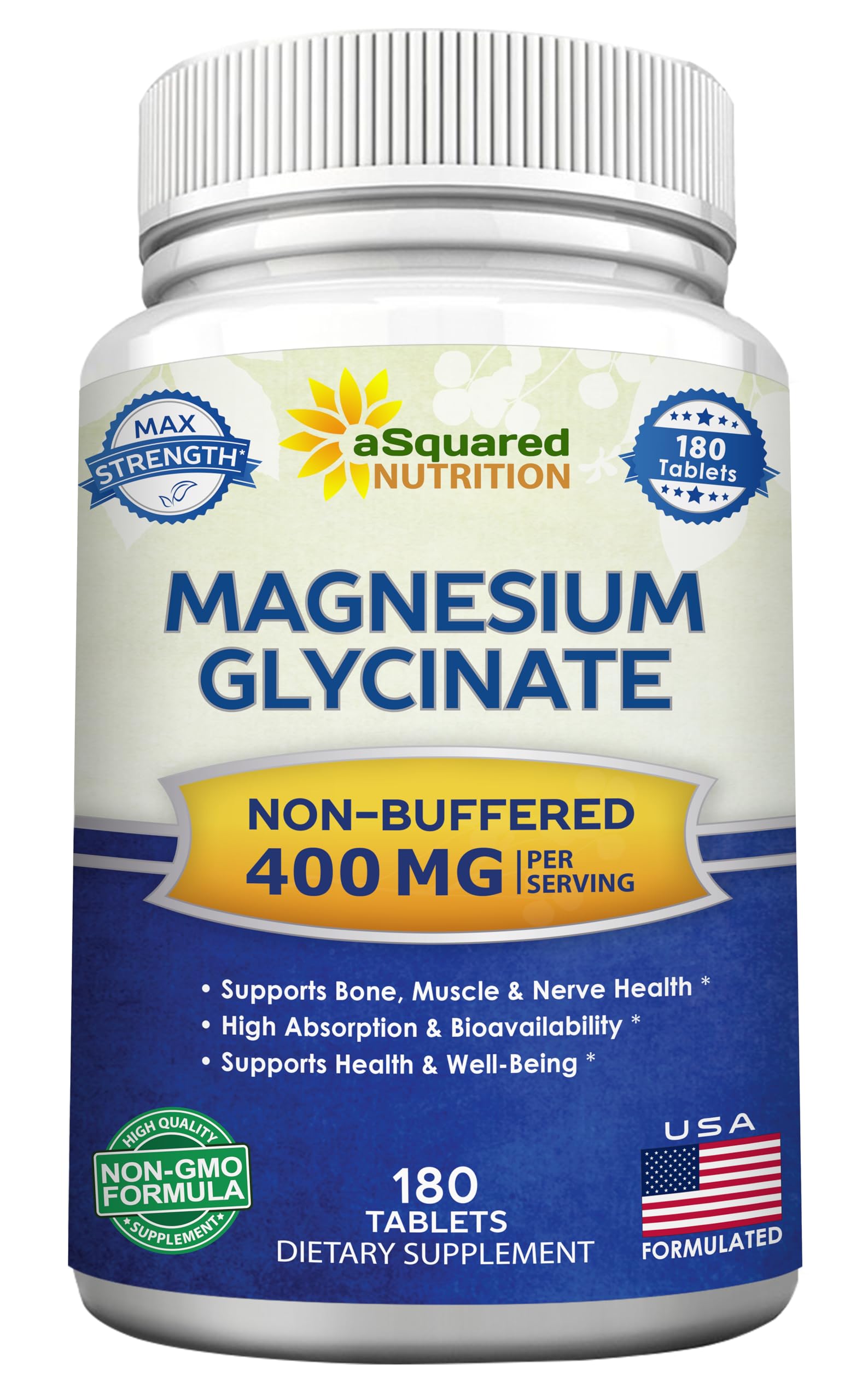 aSquared Nutrition Magnesium Glycinate 400mg Tablets 180 Count