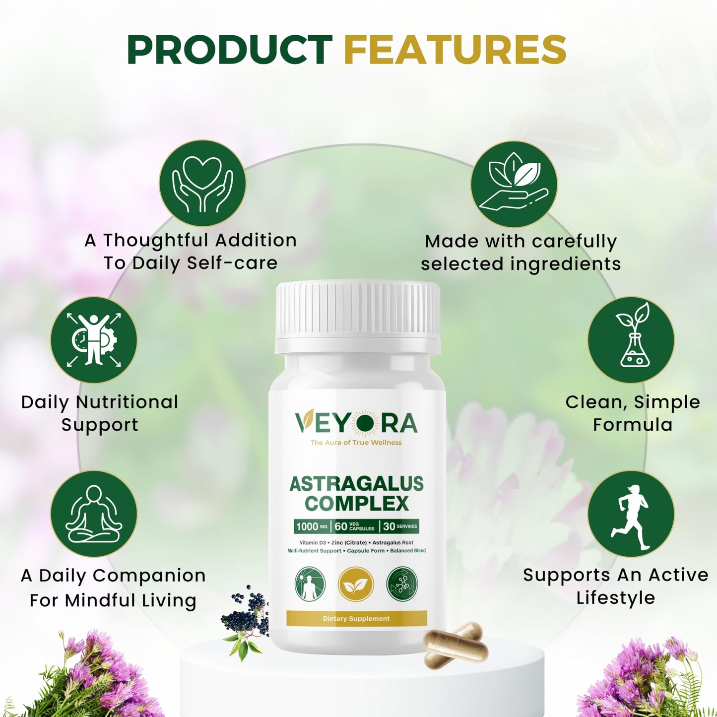 VEYORA Astragalus Complex 1000 mg Capsule, 60 Count
