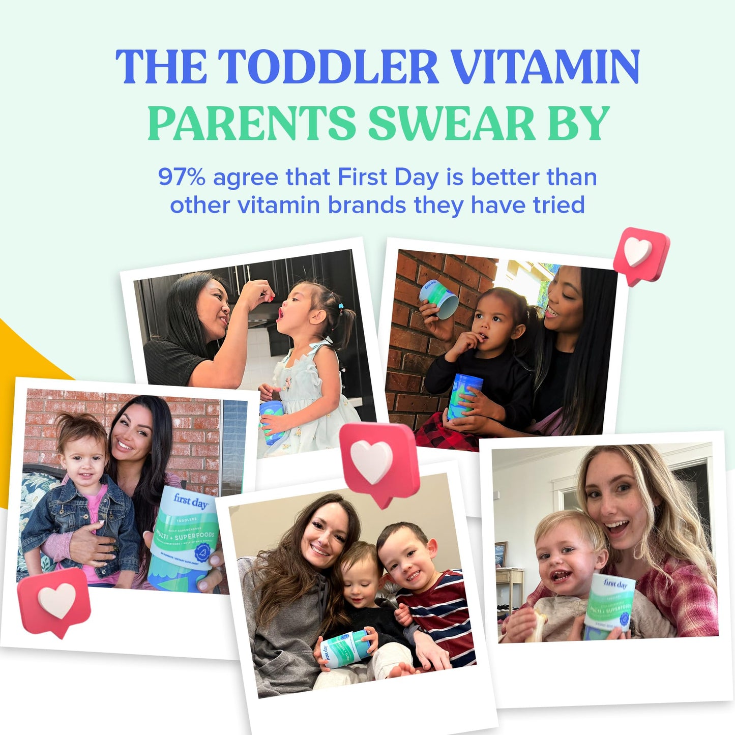 FIRST DAY Toddler Multivitamin Gummies (Ages 2-3)| Kids Multivitamin Gummies with Vitamins A C D3, B2, B12, Choline, Folate and 21 Organic Superfoods| (30 Day Supply)