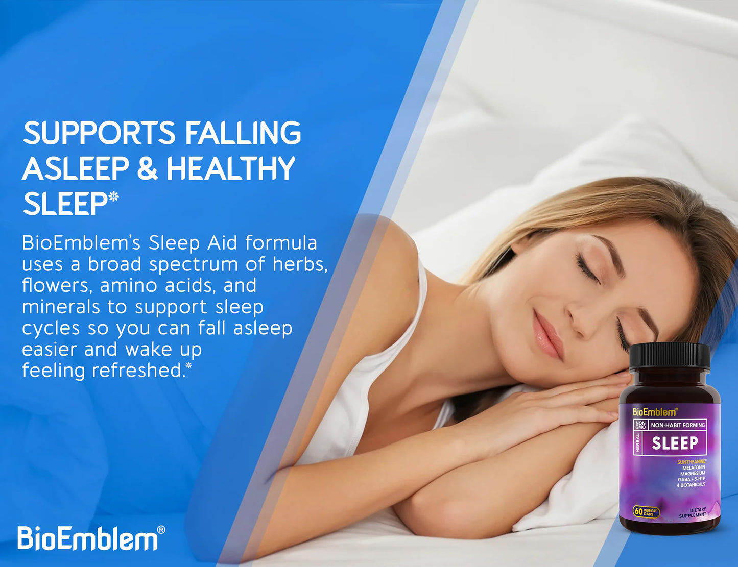 BioEmblem Natural Sleep Aid for Adults with Melatonin 180 Capsules