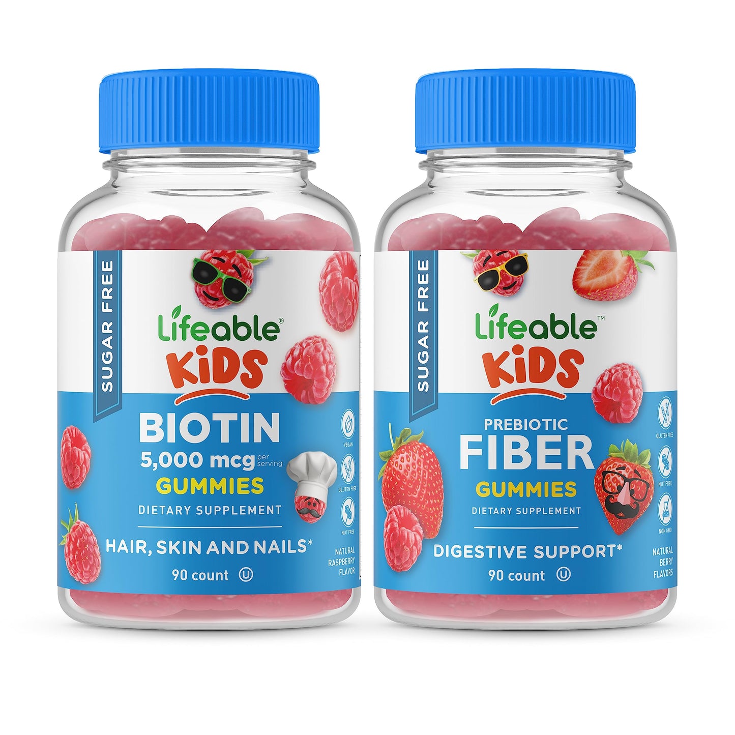 Lifeable Sugar Free Biotin + Prebiotic Fiber Gummies for Kids, Chewable, 180 Count