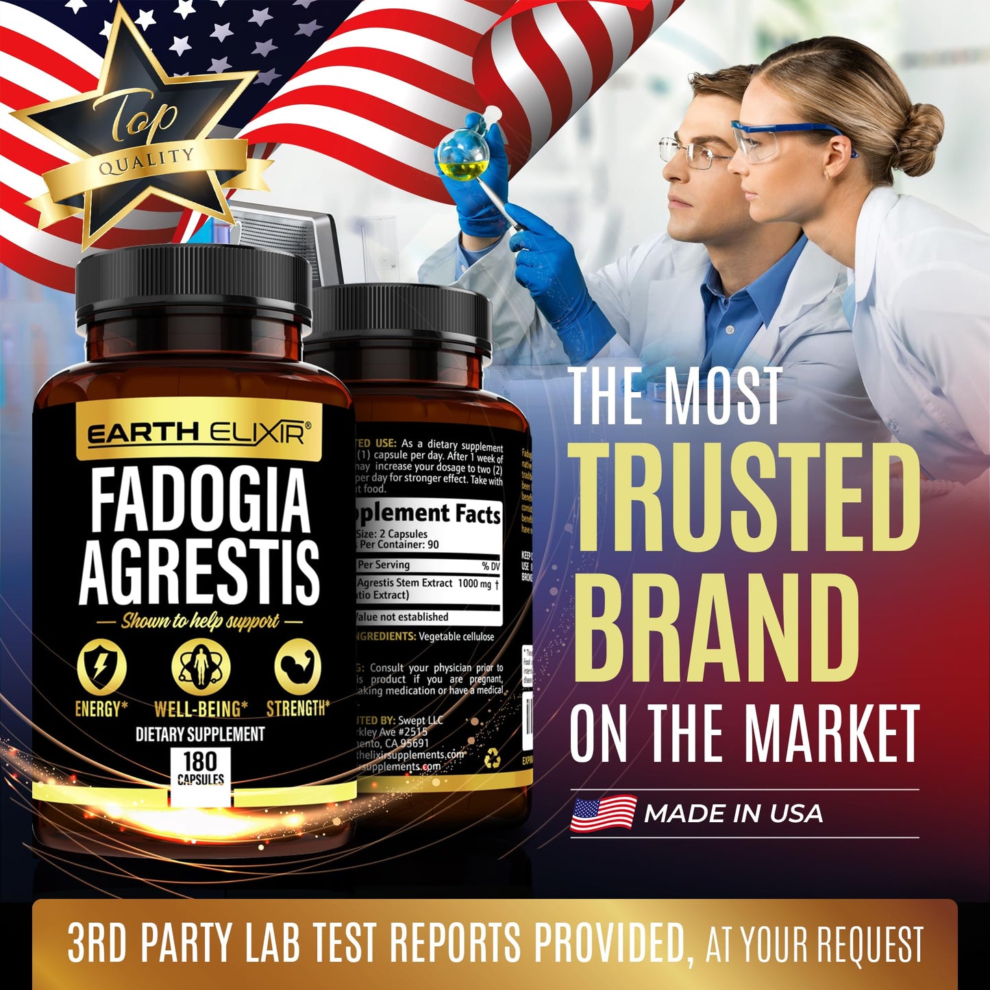 Earth Elixir Fadogia Agrestis Supplement 900mg Capsule, 180 Count