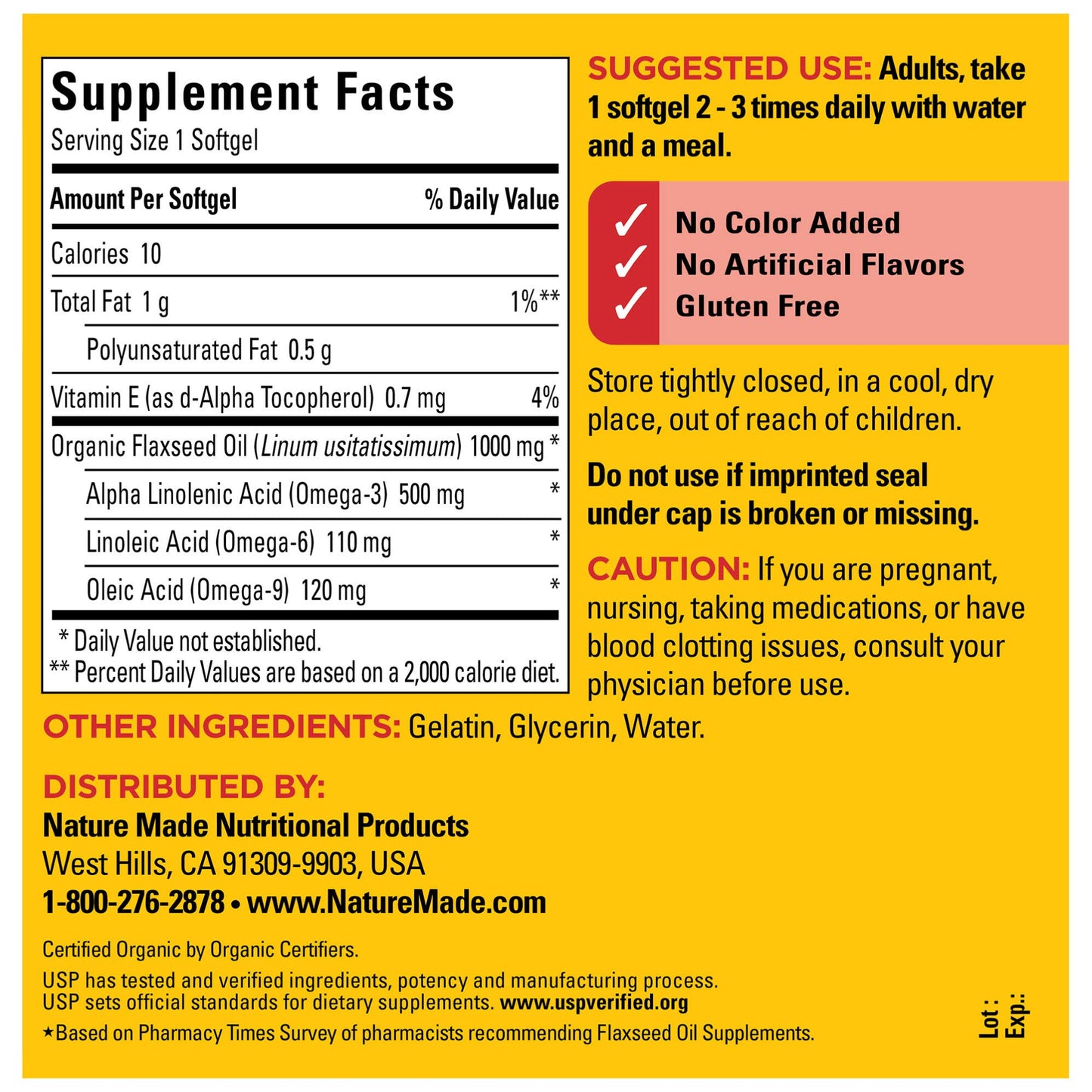 Nature Made Flaxseed Oil 1000 mg Softgels, 180 Softgels