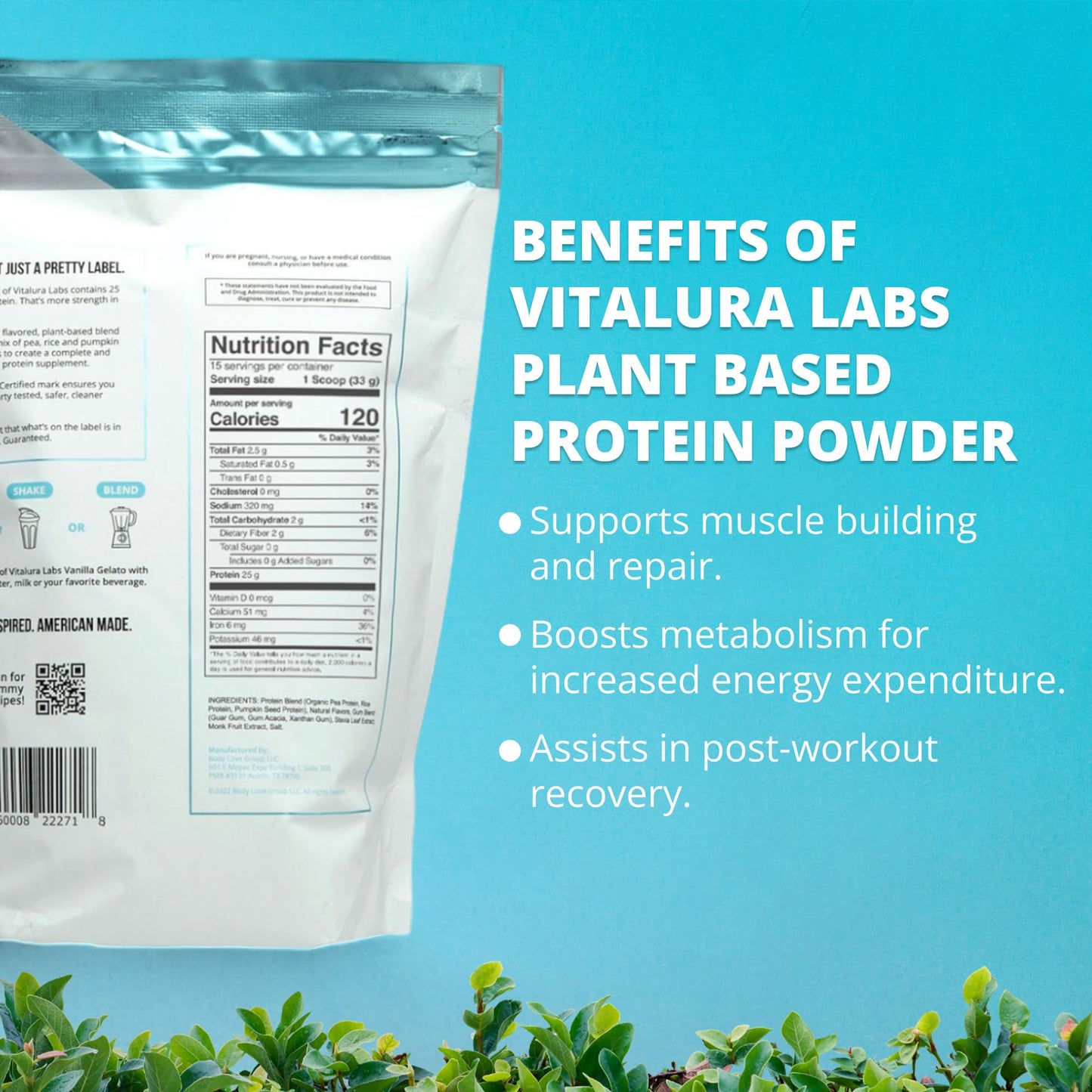 Vitalura Labs Plant-Based Protein Powder Vanilla Gelato, 30 Servings