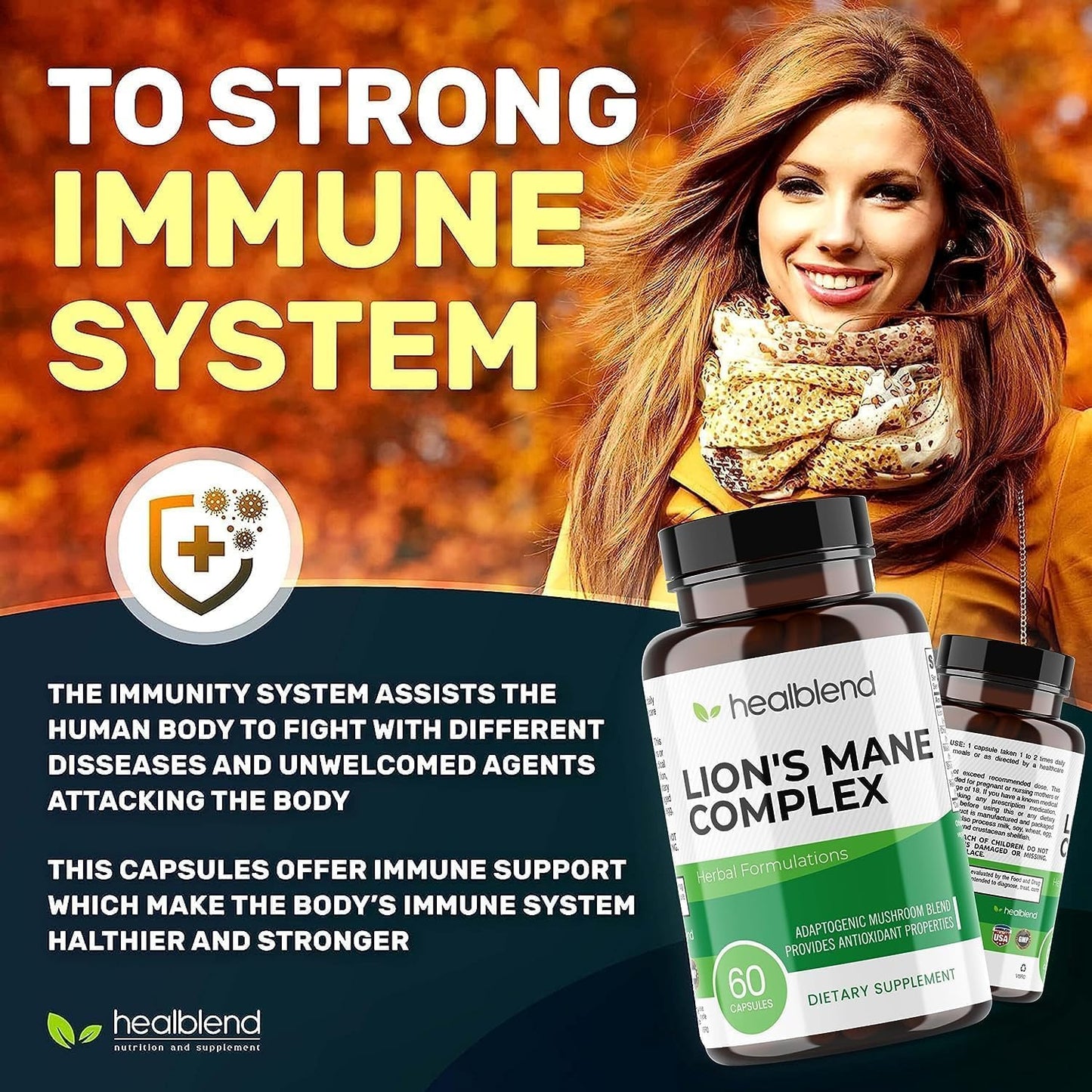 healblend Mushroom Complex Extract with Lion's Mane Fruiting Body Capsules, 60 Count