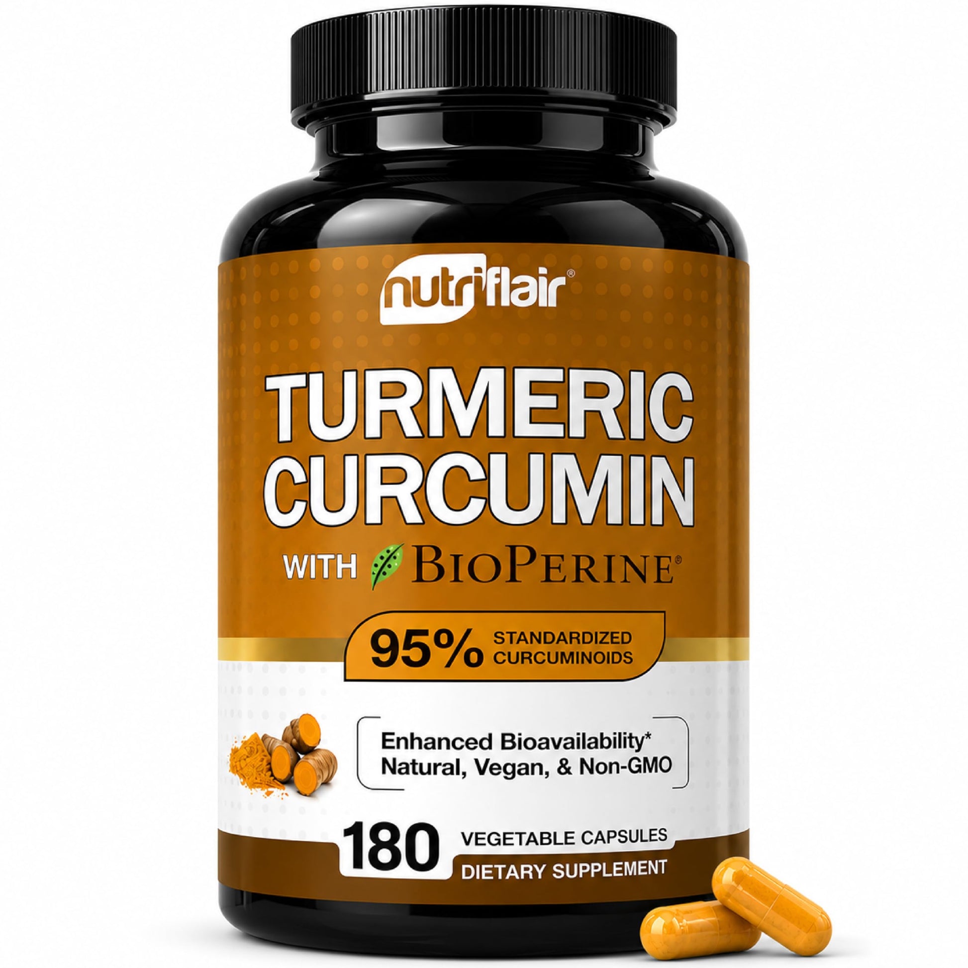 NutriFlair Turmeric Curcumin with BioPerine 1300mg, 180 Capsules