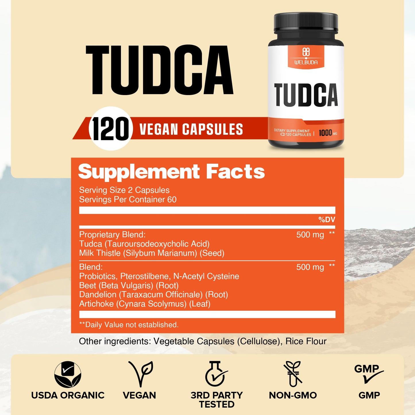WELBUDA 8in1 Tudca 1000mg Supplement Capsules, 120 Count