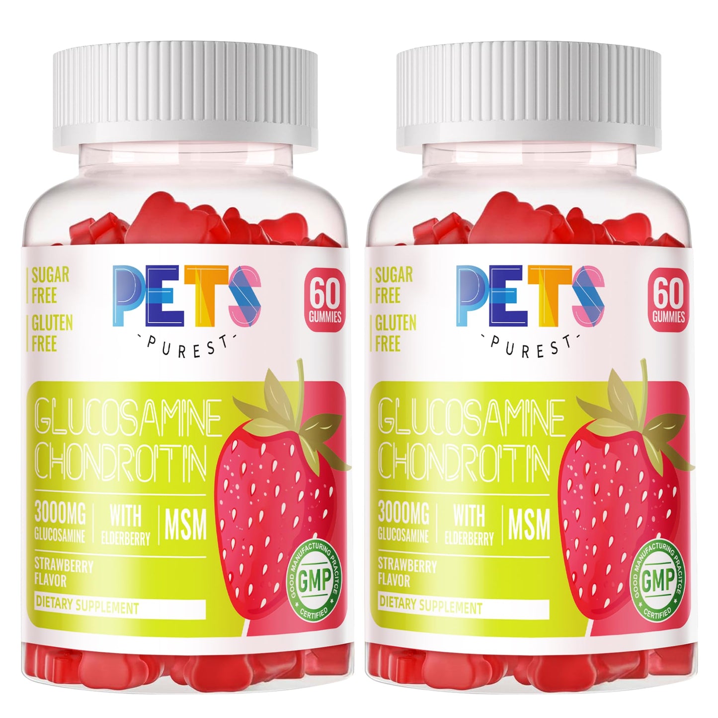 Pets Purest Glucosamine Chondroitin Gummies with MSM & Elderberry Extra Strength - Joint Support, Antioxidant Immune Support, Gummy, 120 Count