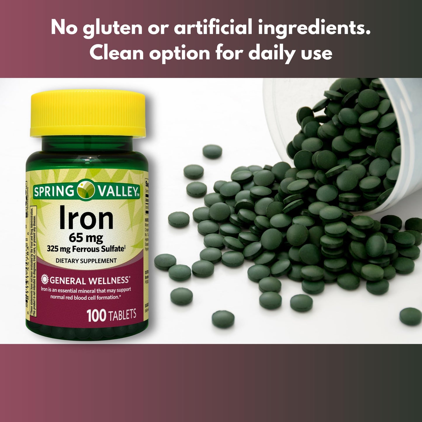 FUSION SHOP STORE Iron 65mg Ferrous Sulfate Tablets, 100