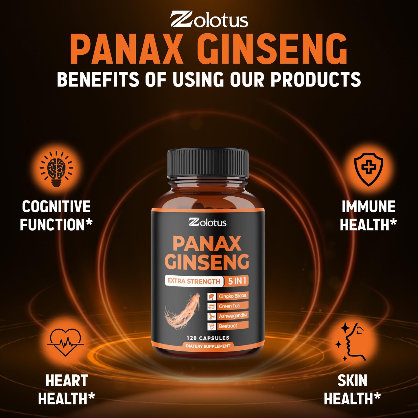 Zolotus Korean Red Panax Ginseng + Ginkgo Biloba, Ashwagandha, Beetroot, Green Tea Capsules 240