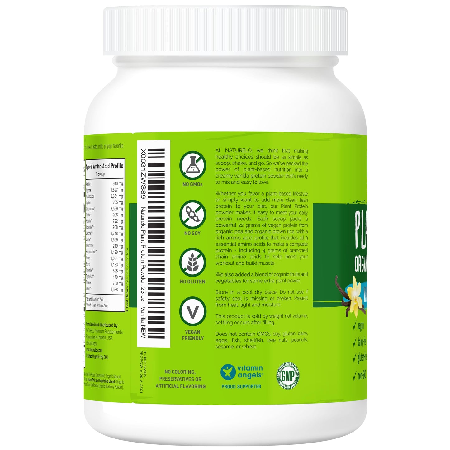 NATURELO Plant Protein Powder Vanilla 1.45 lb