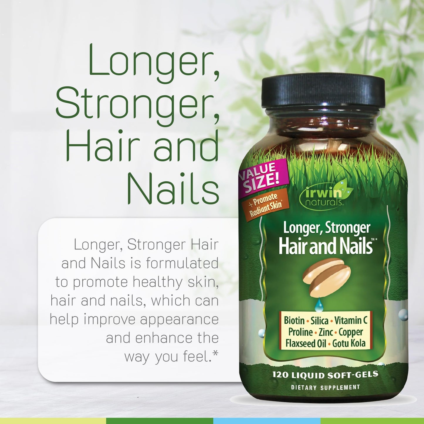 Irwin Naturals Healthy Skin & Hair Plus Nails, Nutrient Rich, Provides Shine and Strength, Softgels 120