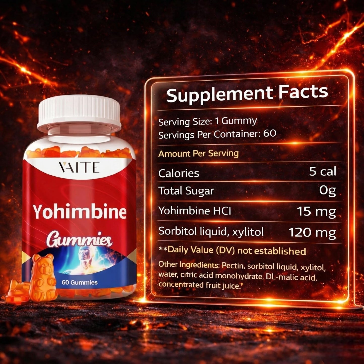 VAITE Yohimbine HCl 15mg Gummy 60 Gummies