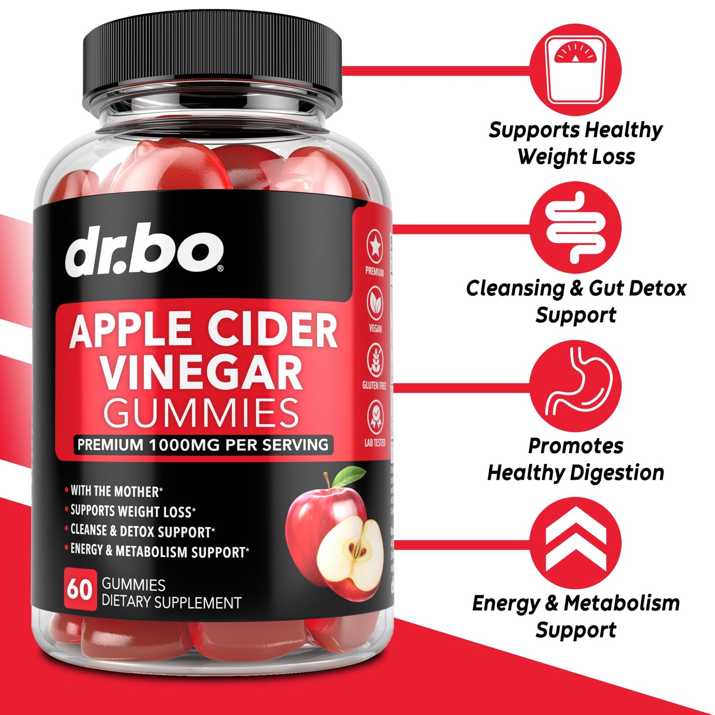DR. BO ACV Apple Cider Vinegar Gummies 60 Count