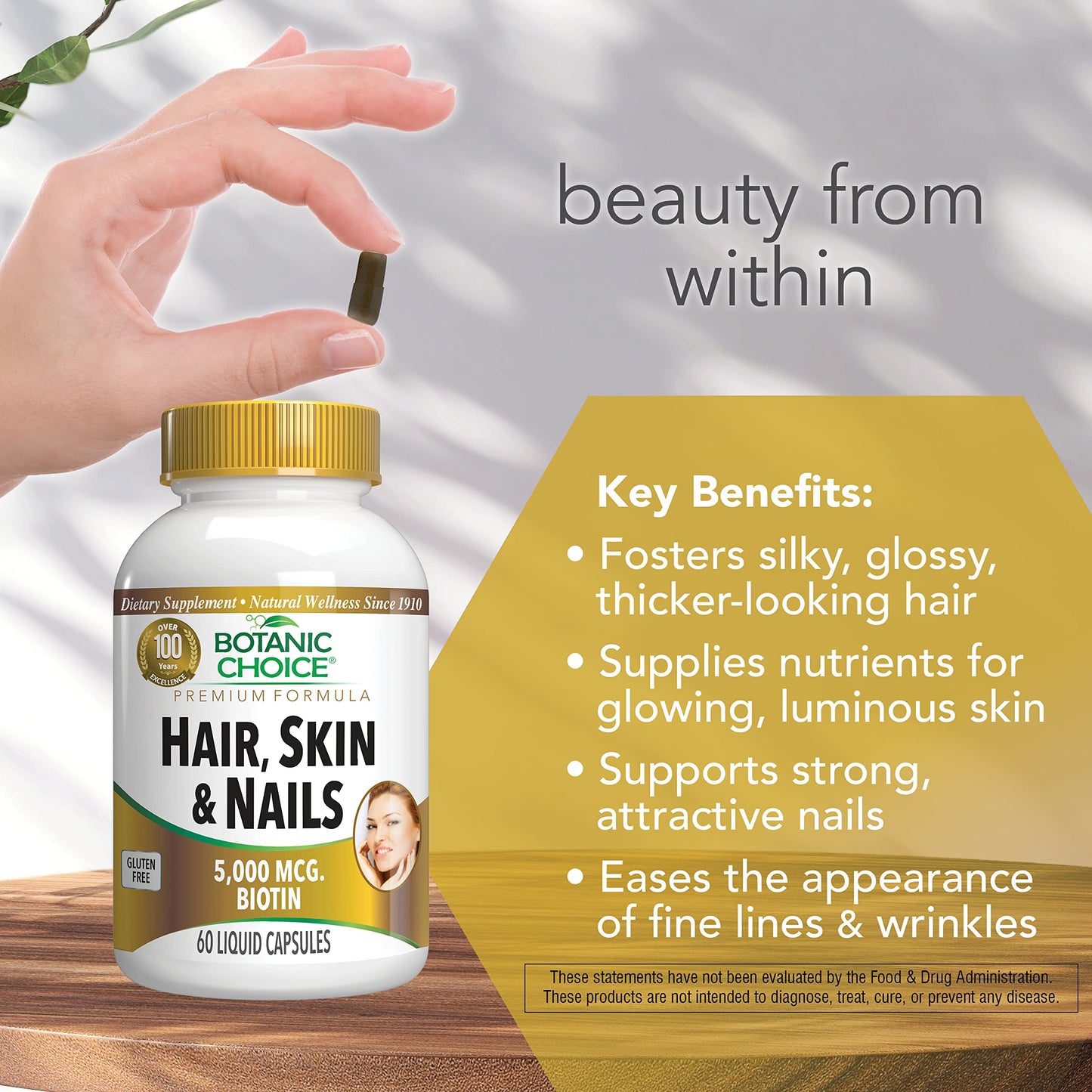 Botanic Choice Biotin Hair Skin and Nails Vitamins Capsules 60 Count