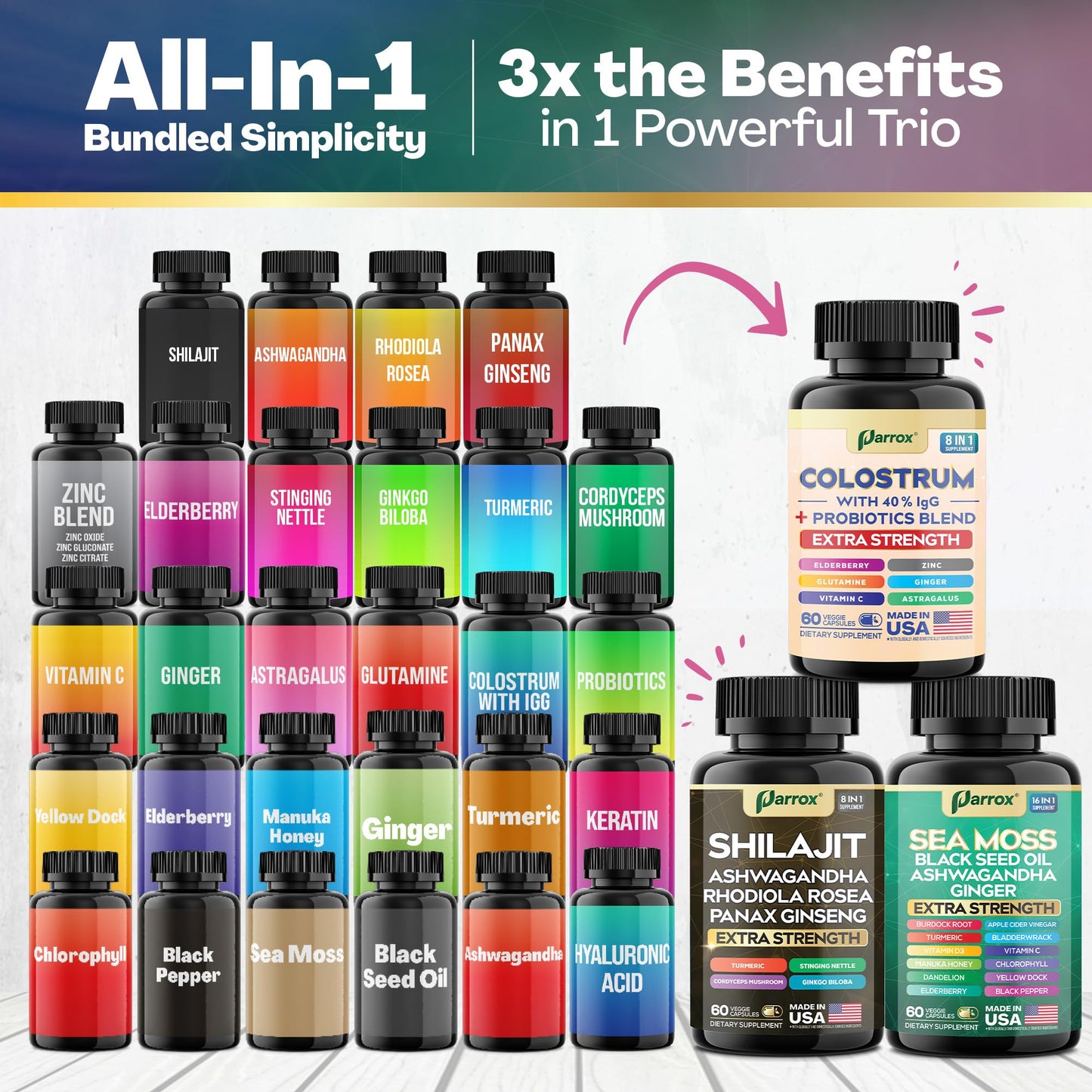 Parrox Sea Moss Shilajit Colostrum Black Seed Complete Vitality Trio Bundle Capsule 180