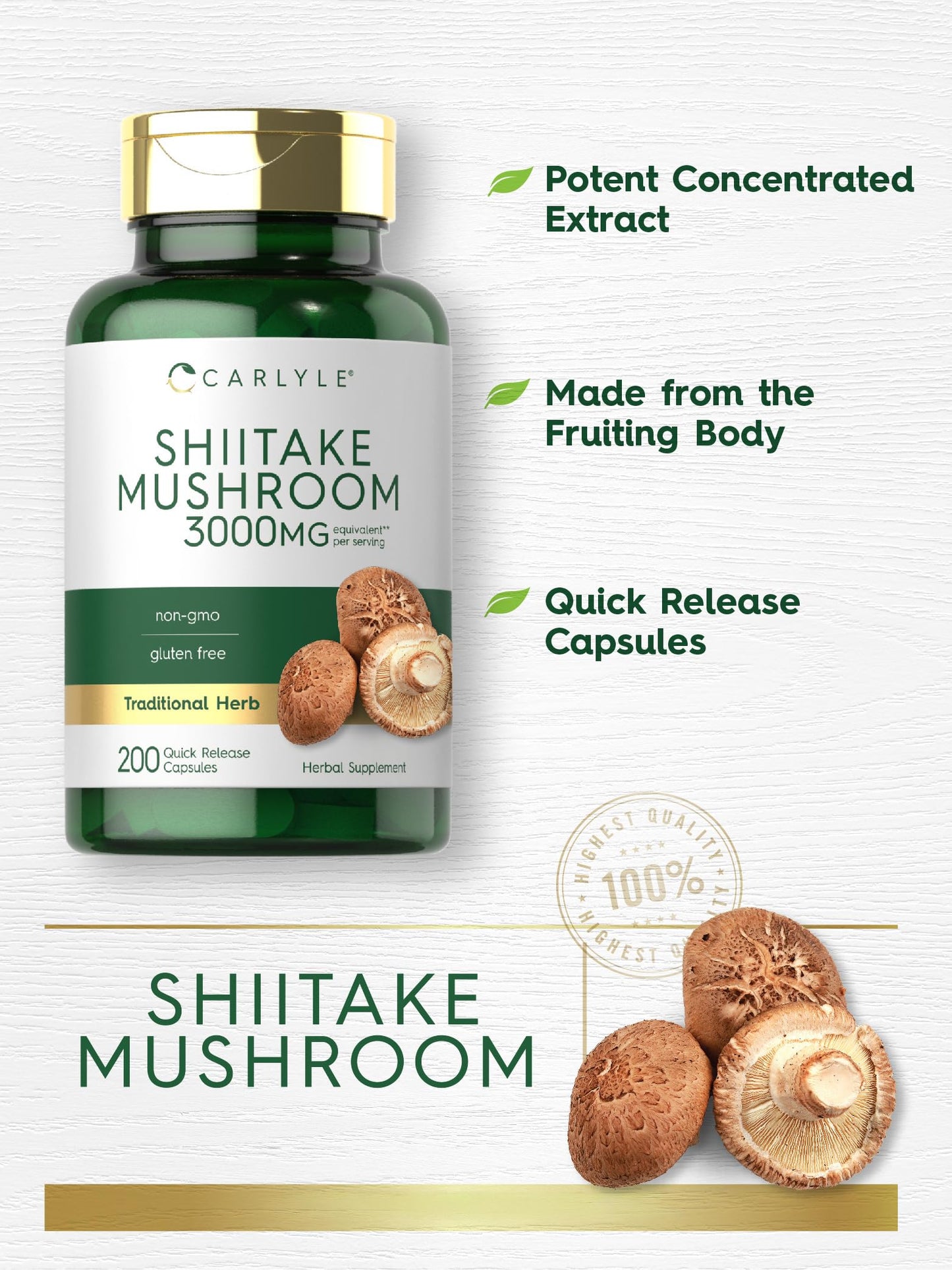 Carlyle Shiitake Mushroom Extract Capsule, 200 Capsules