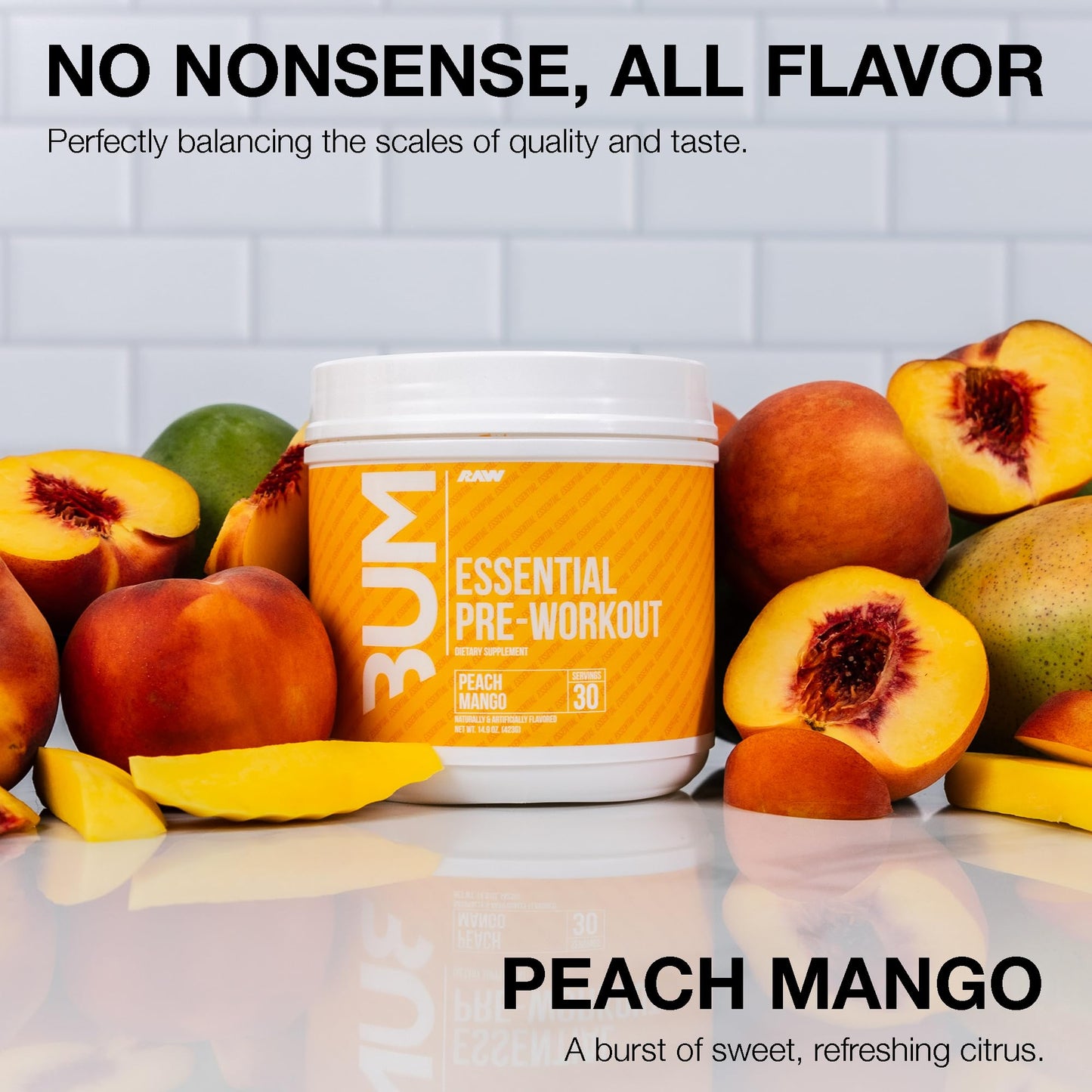 RAW Essential Pre Chris Bumstead Pre Workout Formula, Powder, 14.9 oz, Peach Mango