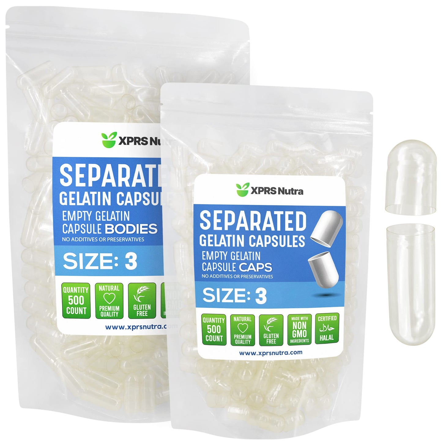 XPRS Nutra Gelatin Size 3 Separated Capsules, 500 Count