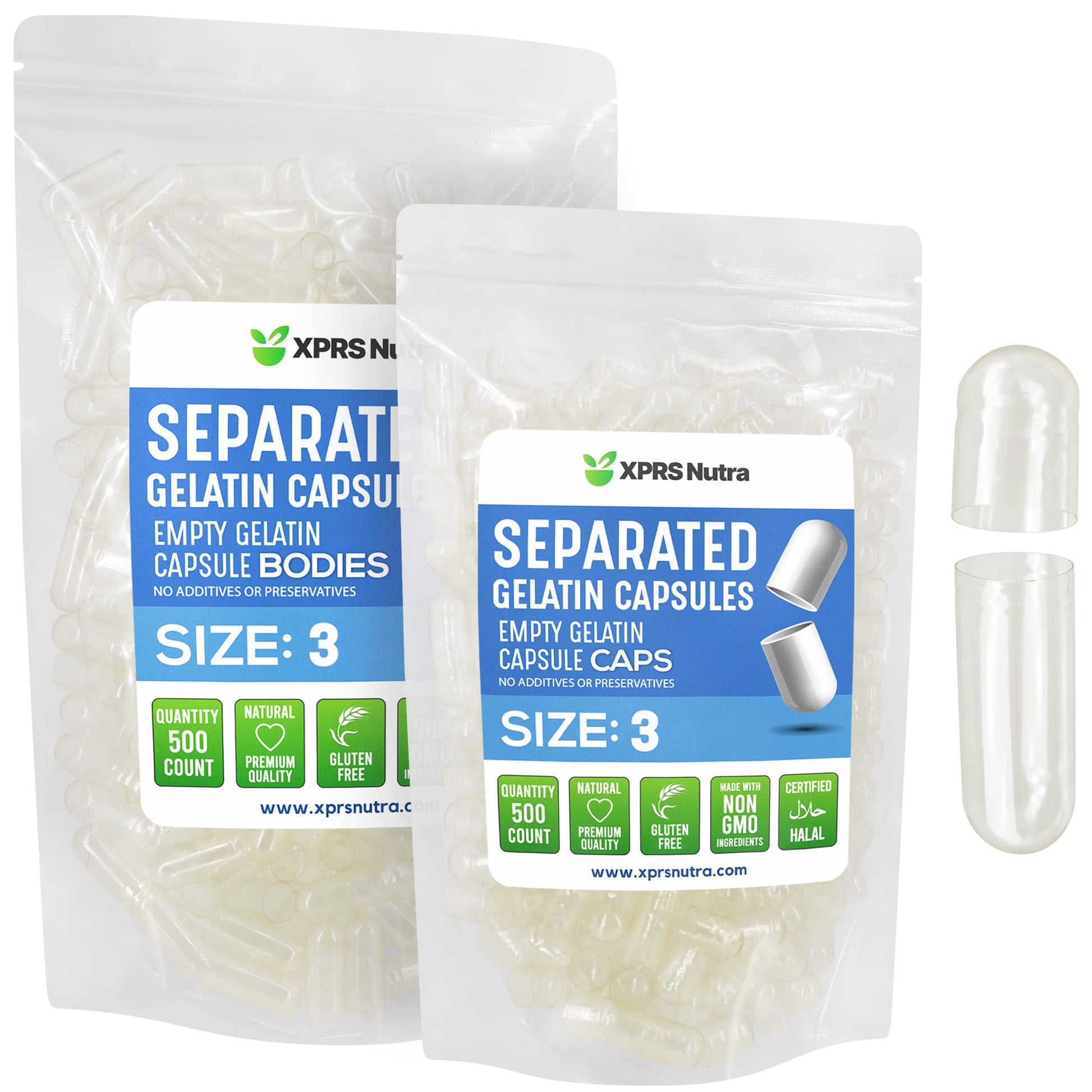 XPRS Nutra Gelatin Size 3 Separated Capsules, 500 Count