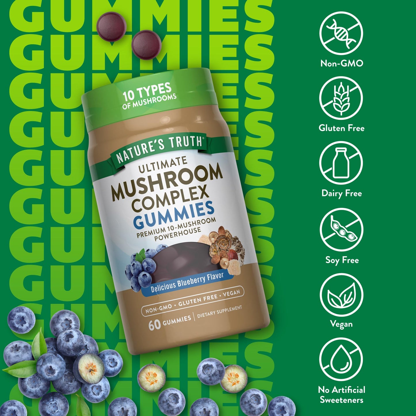 Nature's Truth Mushroom Complex Gummies for Adults, 60 Count