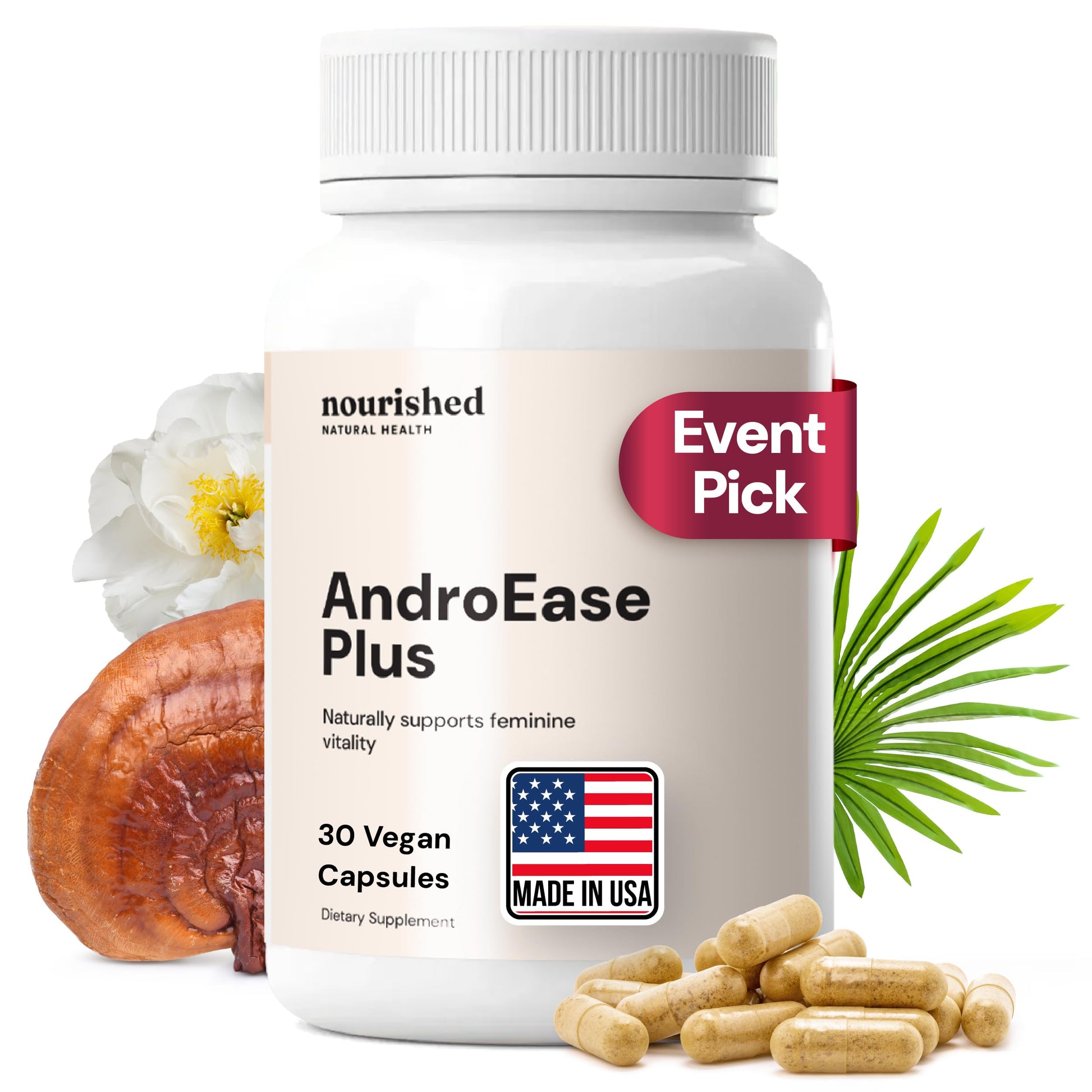 Nourished Natural Health AndroEase Plus Double Strength Capsules, 30 Count