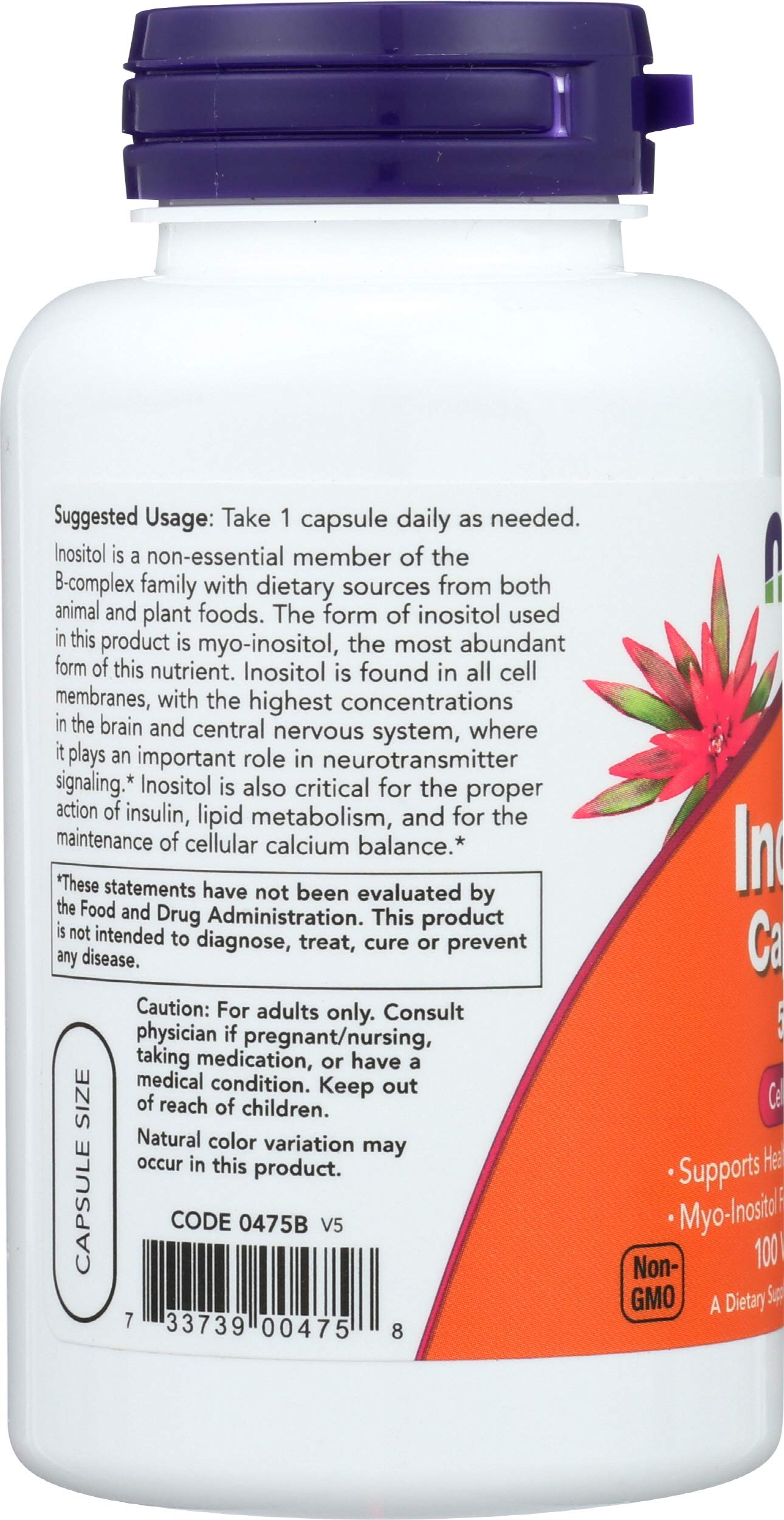 NOW Foods Inositol 500mg Capsule, 100 Capsules