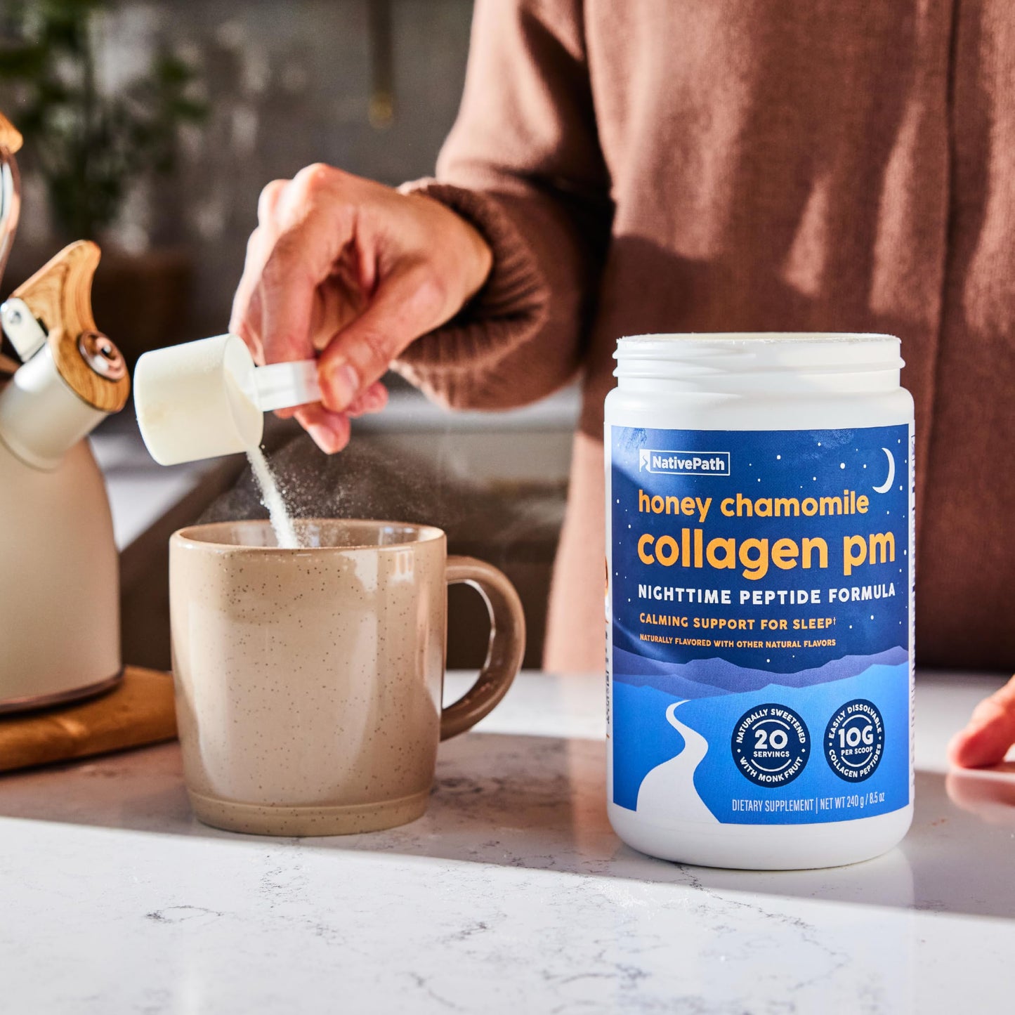 NativePath Collagen PM Honey Chamomile with Melatonin Powder 8.5 Ounces